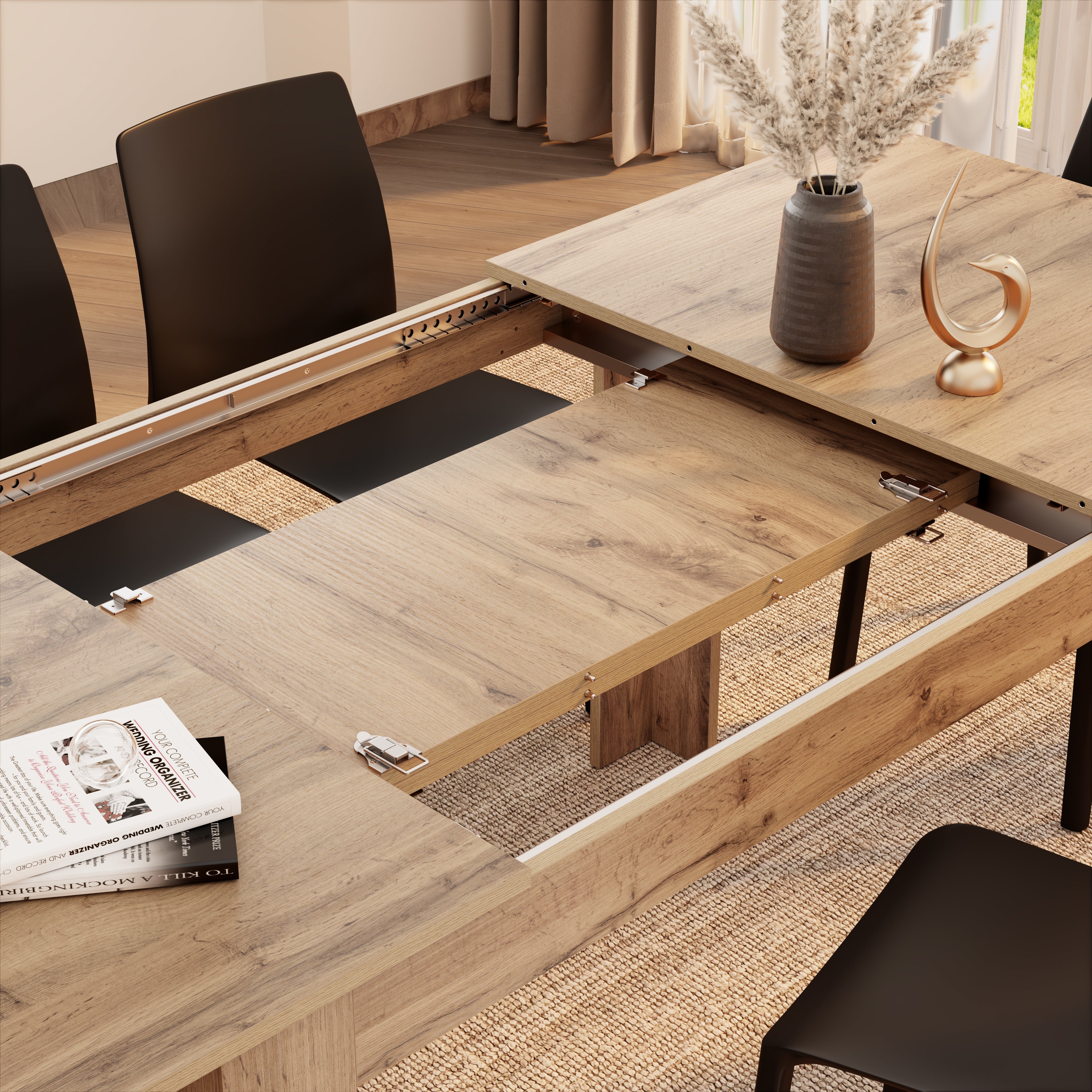 Easy, Extendable Dining Table, 55.1(86.6)x35.4 in, Rustic Oak - Detail image 2