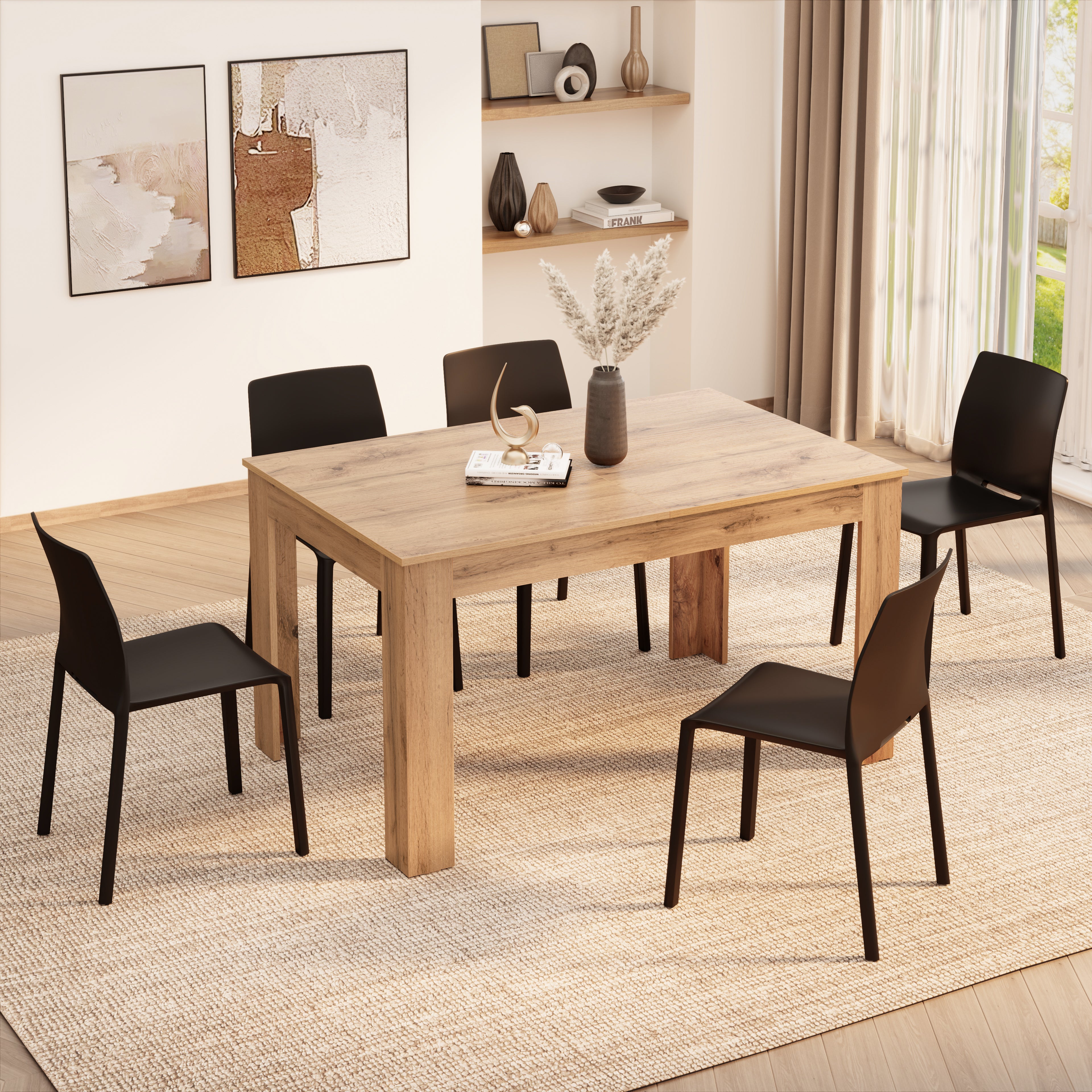 Easy, Extendable Dining Table, 55.1(86.6)x35.4 in, Rustic Oak - Detail image 1
