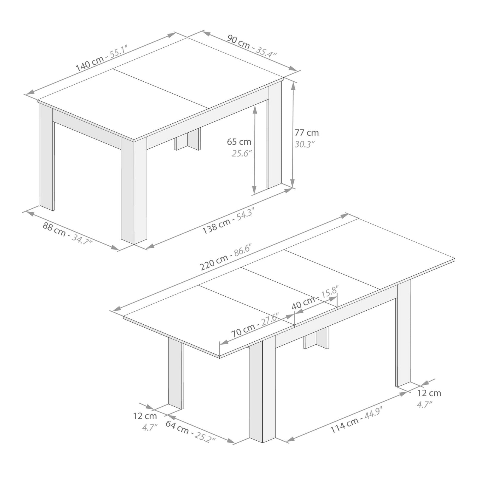Easy, Extendable dining table, 140(220)x90 cm, Pearled Elm - Immagine tecnica 1