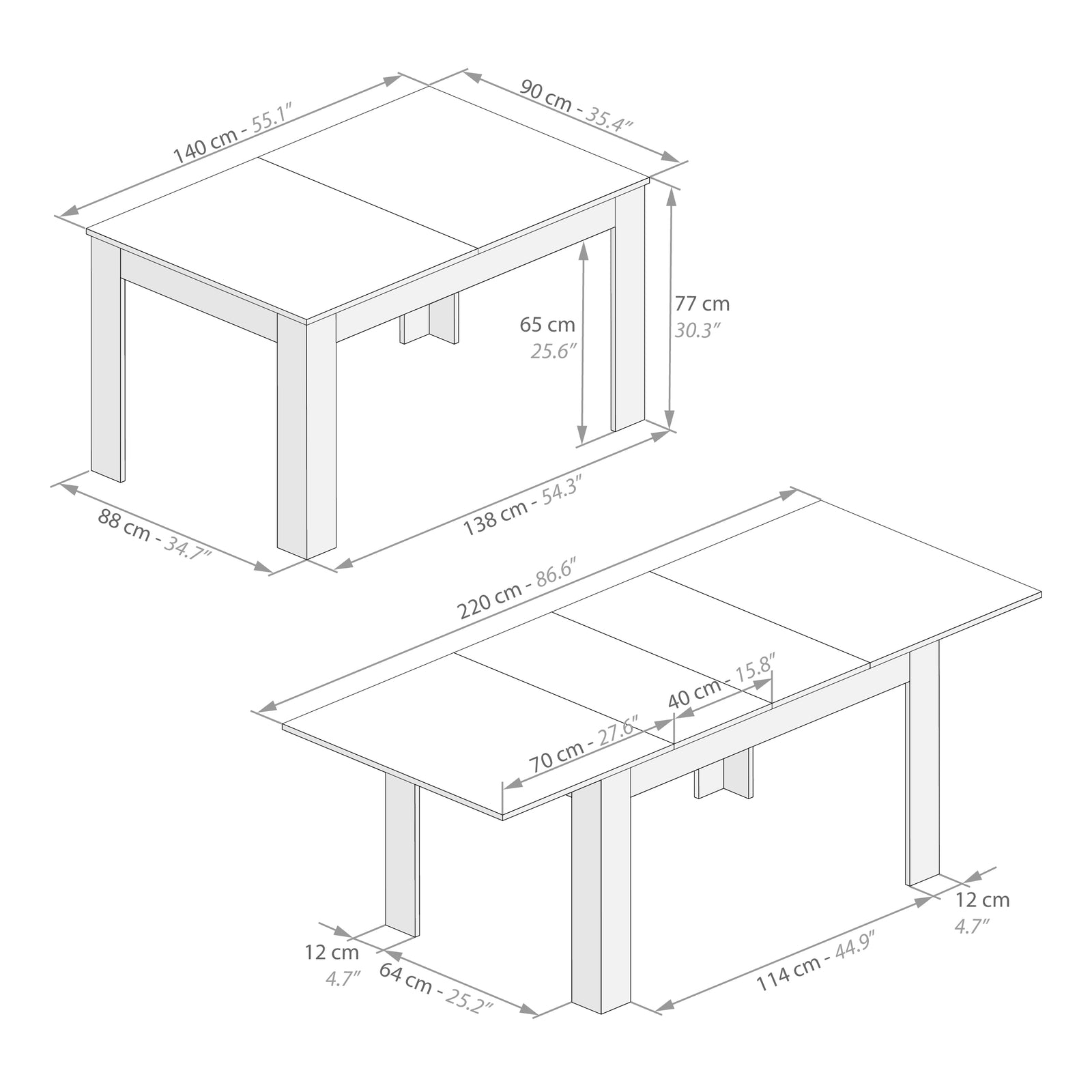 Extendable Dining Table, Easy, 140(220)x90 cm, Rustic Oak - Immagine tecnica 1