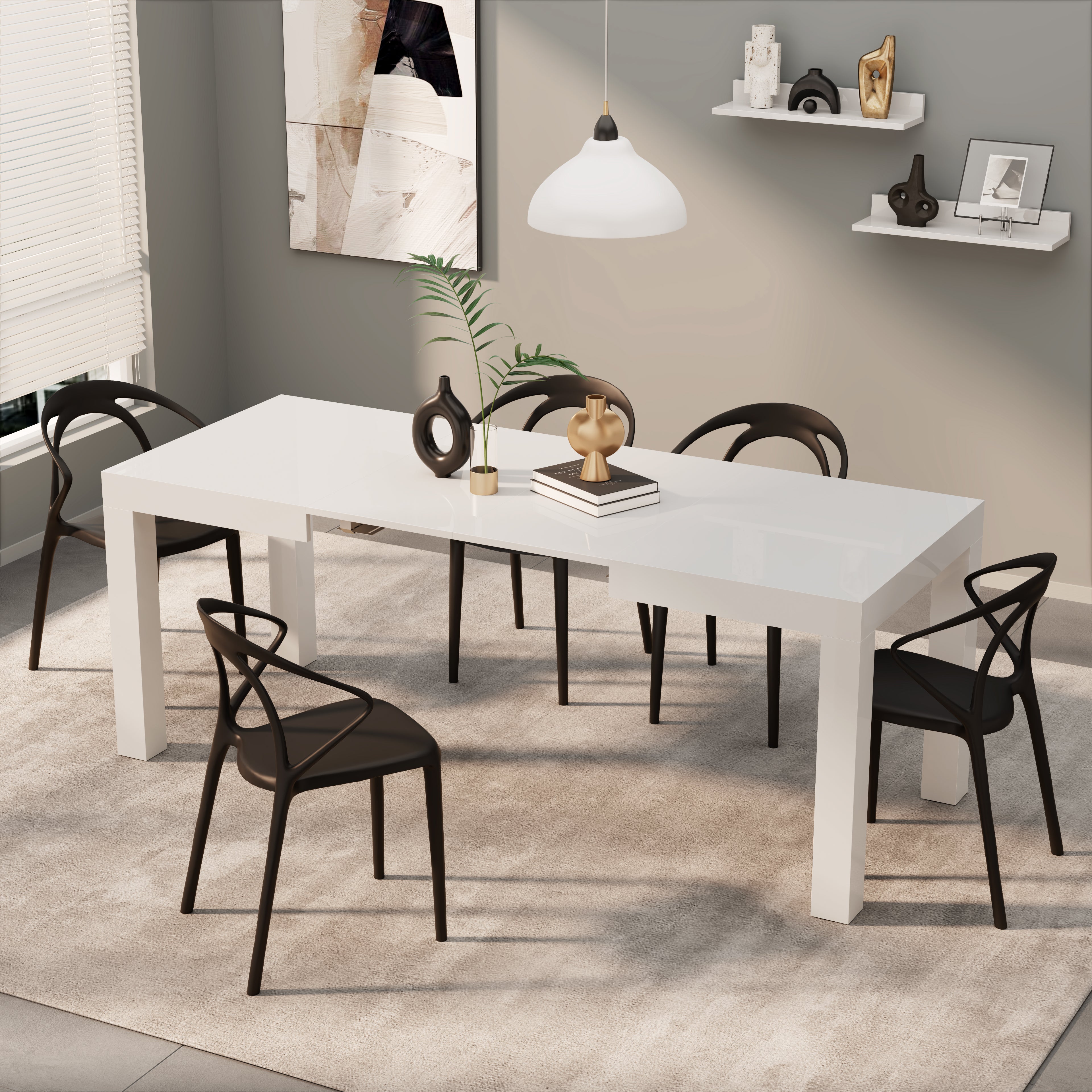 Mesa de cocina extensible First, 120(200)x80 cm, color Blanco brillante