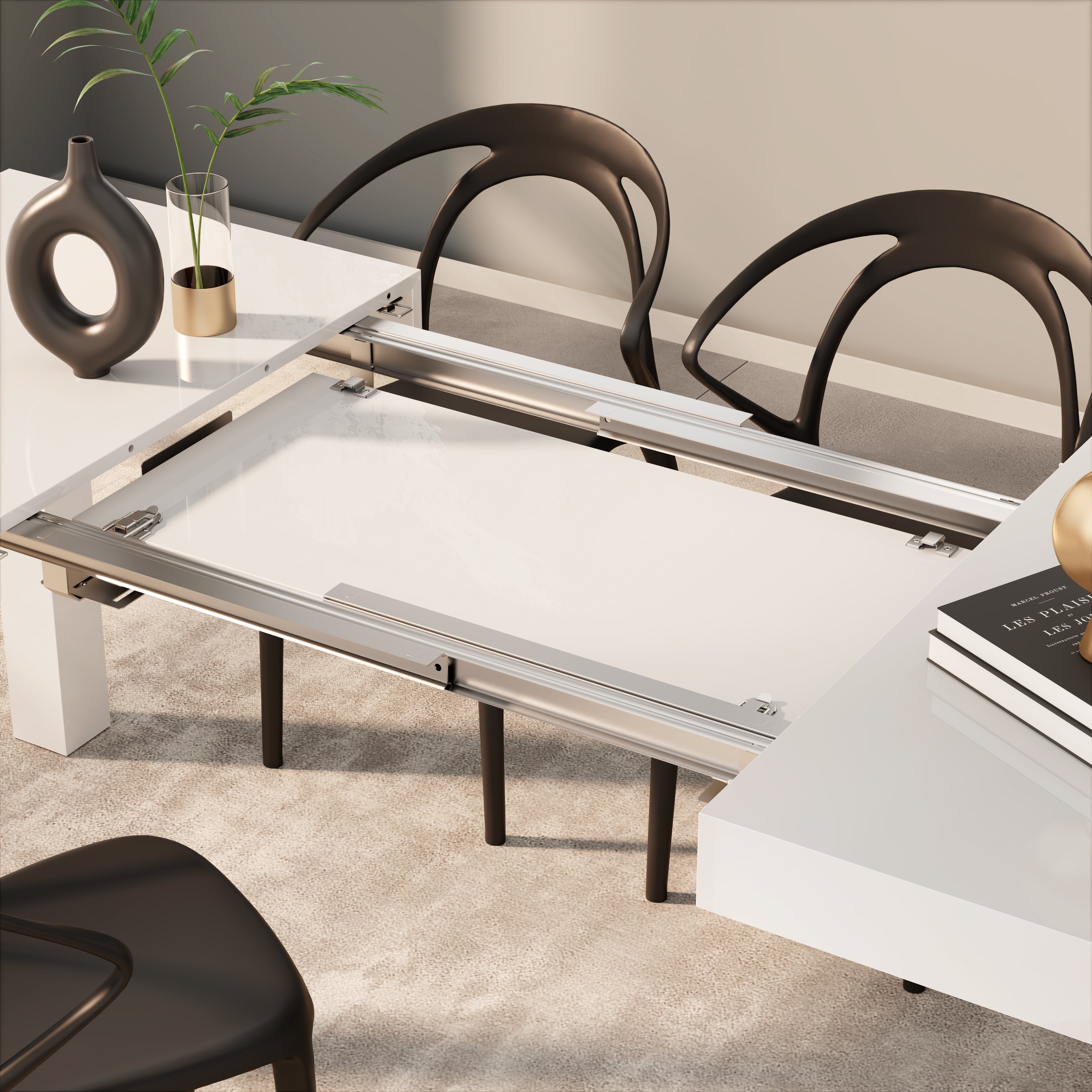 First Extendable Table, 47.2(78.7)x31.5 in, High Gloss White