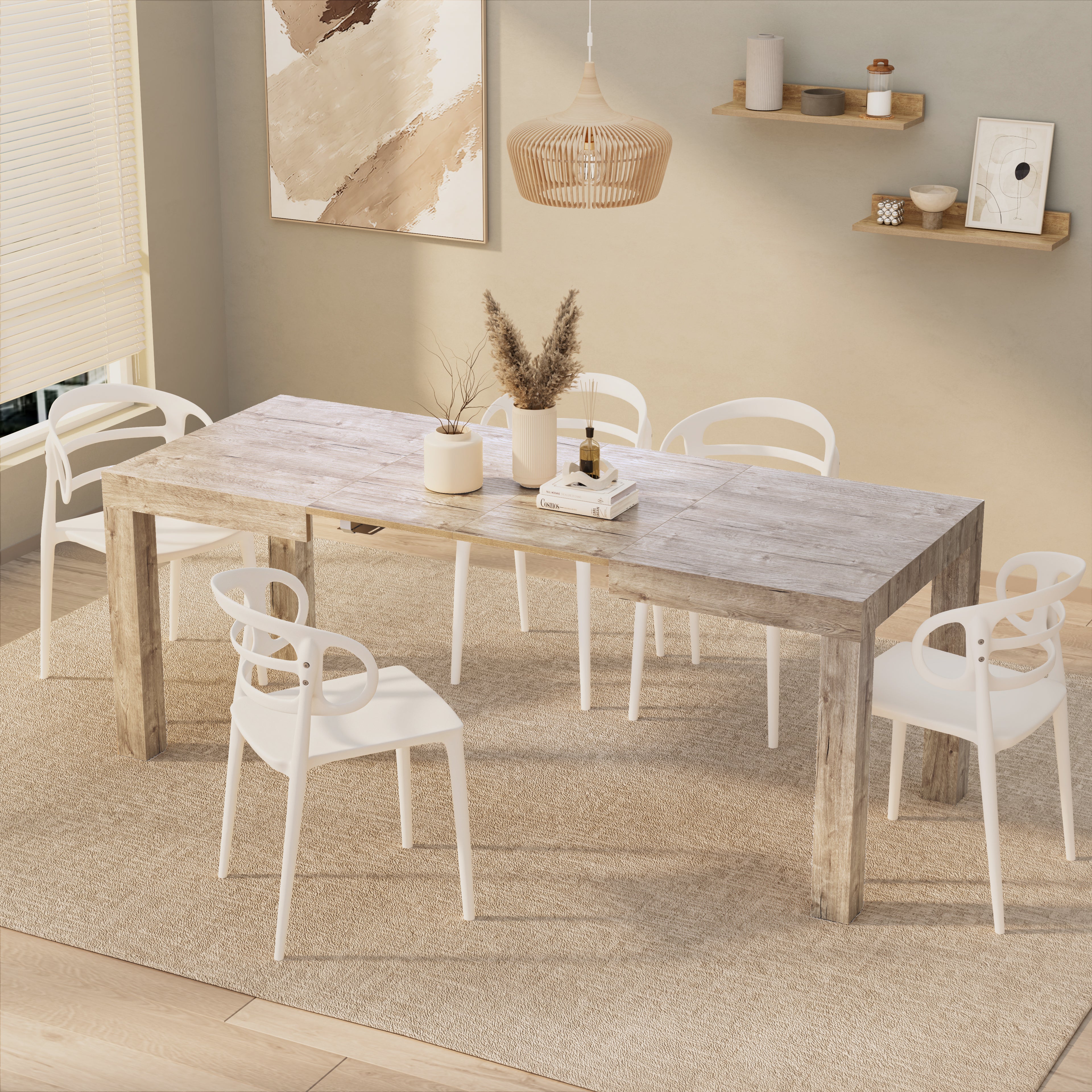 Mesa de cocina extensible First, 120(200)x80 cm, color Encina