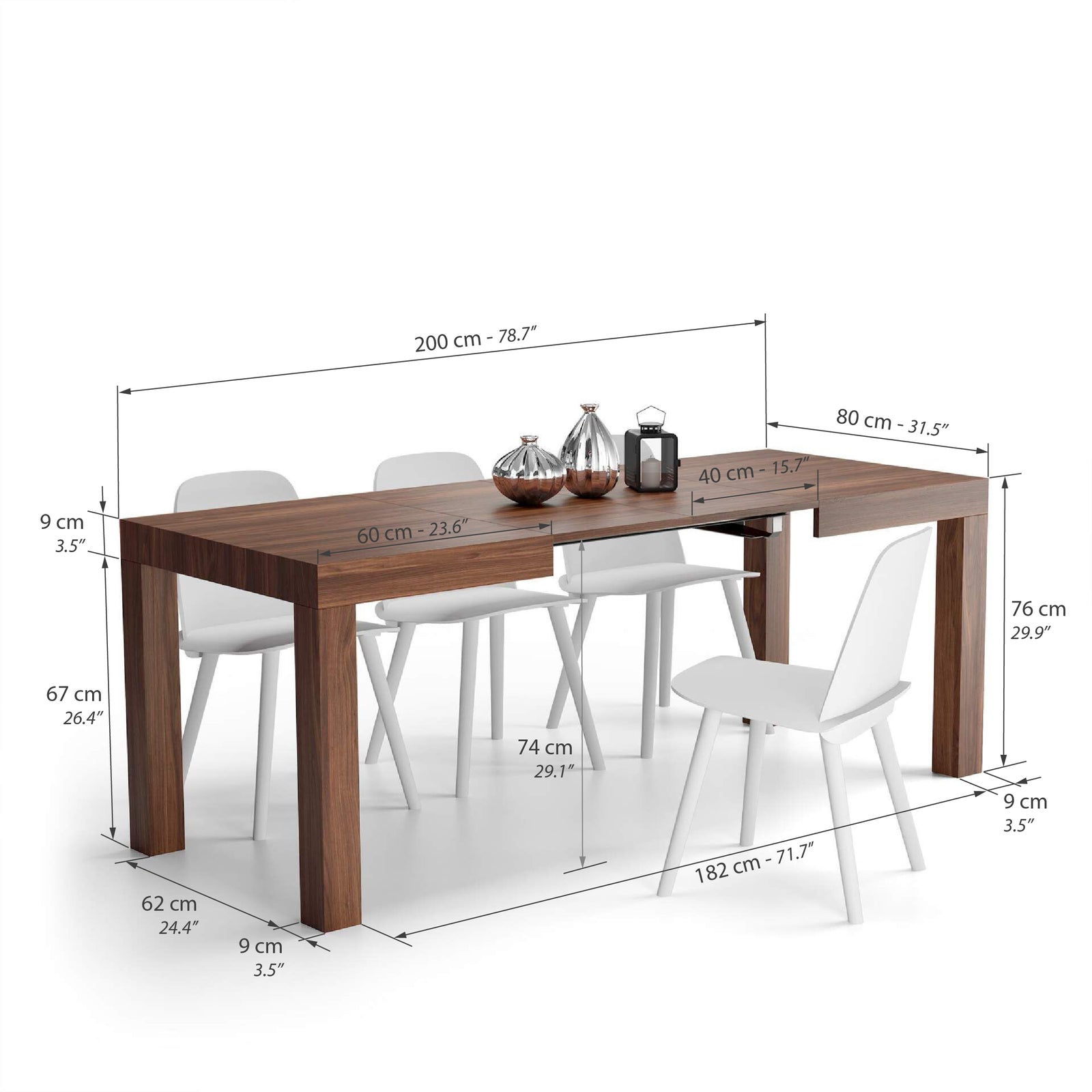 First ausziehbarer Tisch, 120(200)x80 cm, Nussbaum Canaletto - Immagine tecnica 1