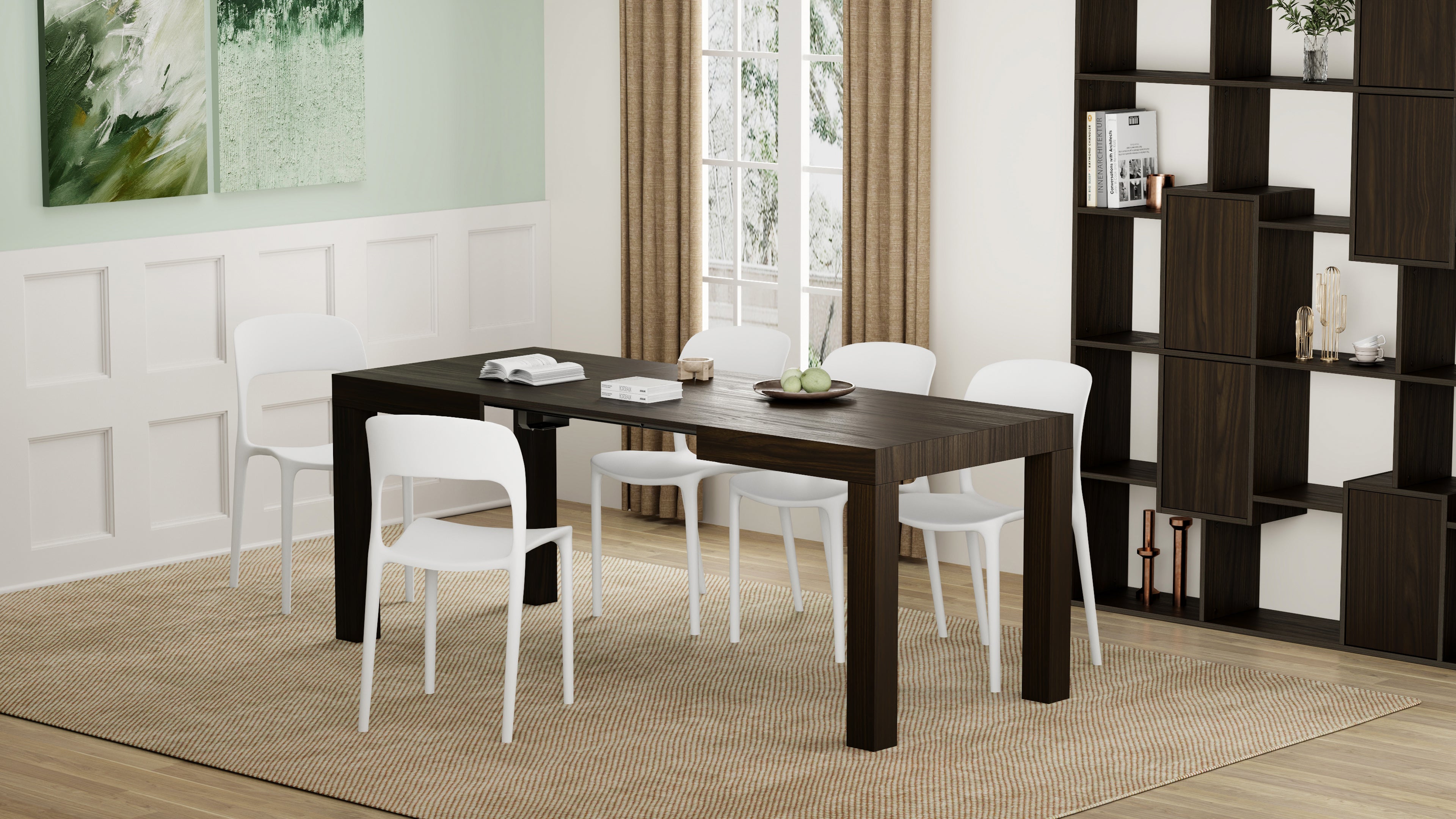 Tavolo Allungabile First, 120(200)x80 cm, Noce Scuro - Immagine ambientata 1