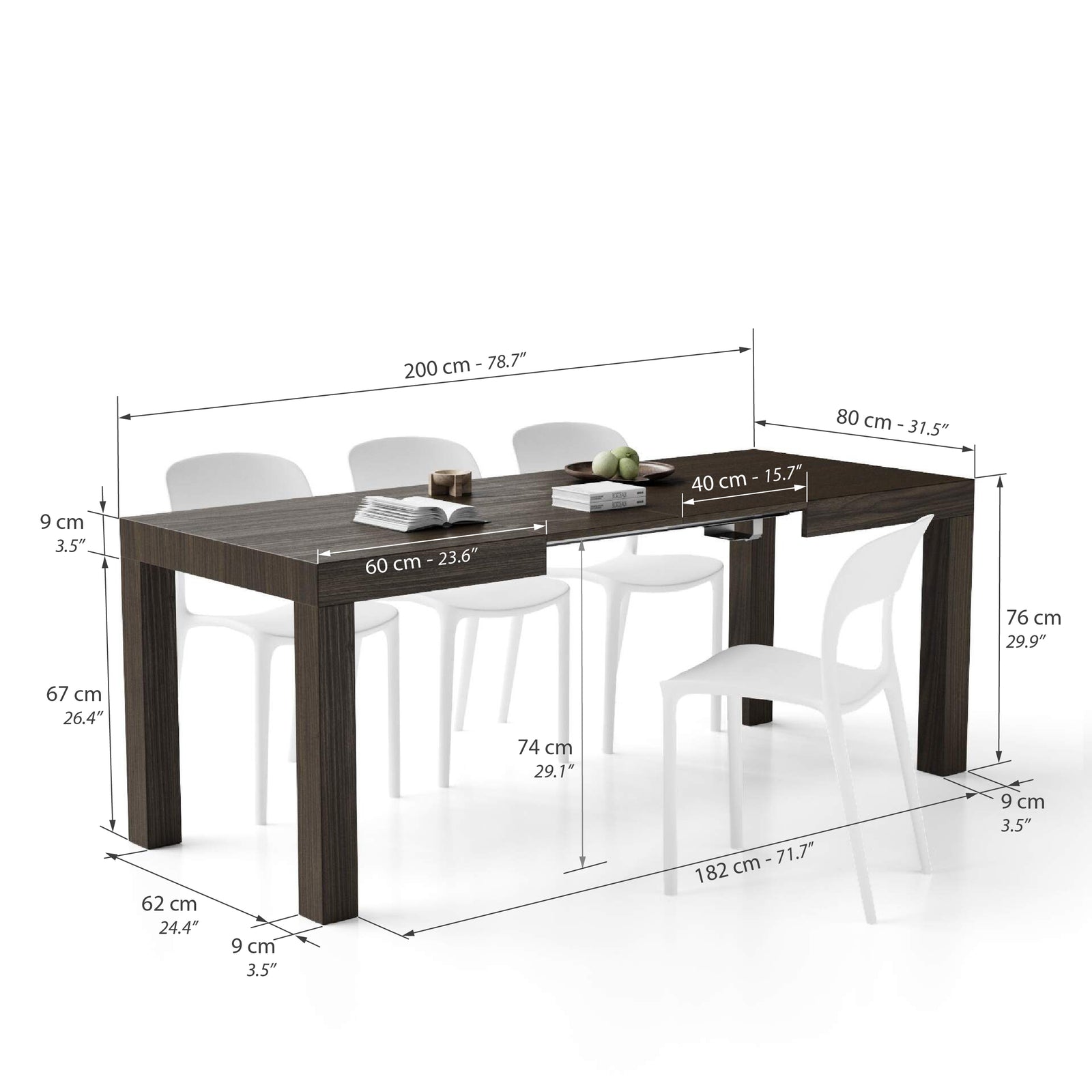 First Extendable Table, 120(200)x80 cm, Dark Walnut - Immagine tecnica 1