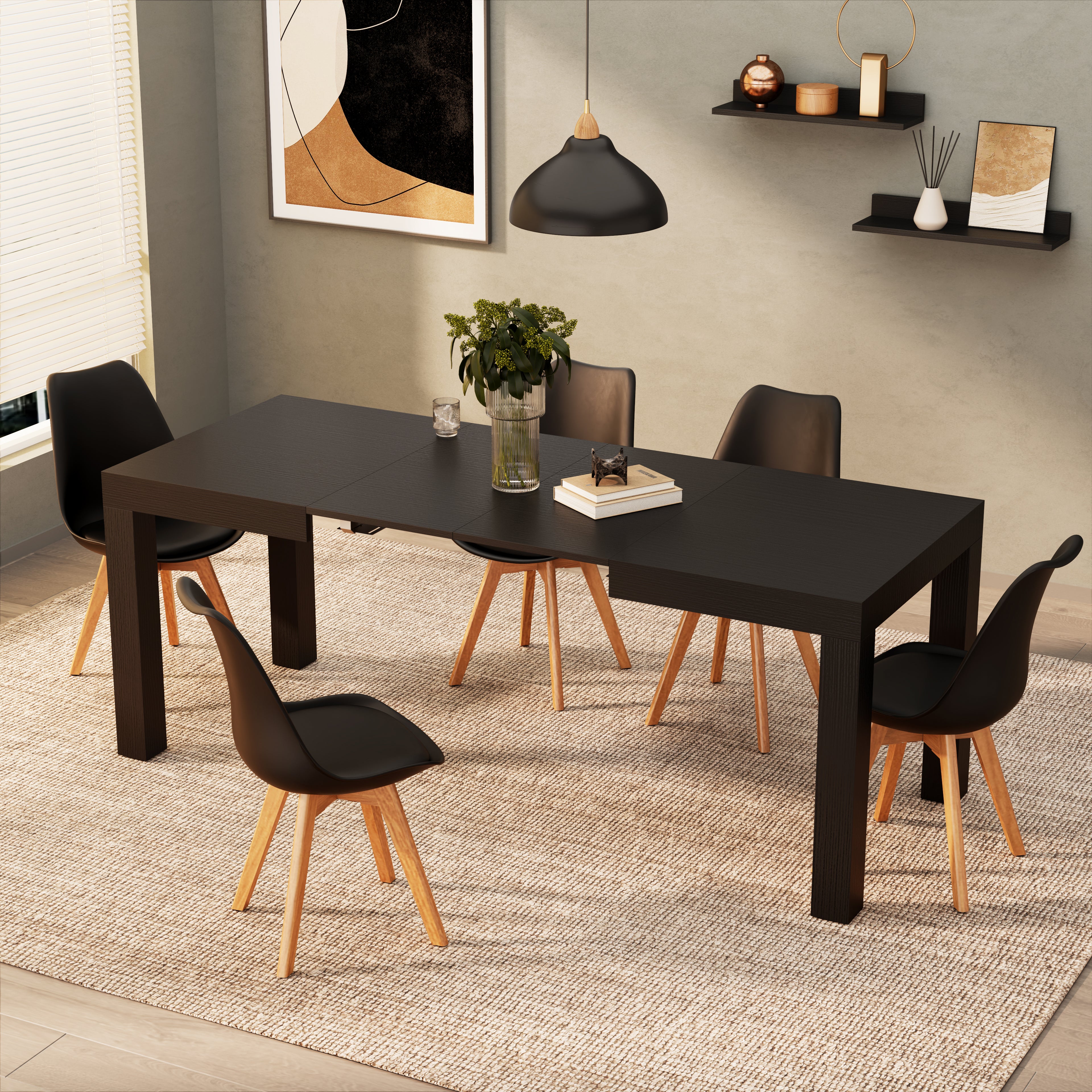 Uitschuifbare tafel, First, 120(200)x80 cm, Zwart Essen