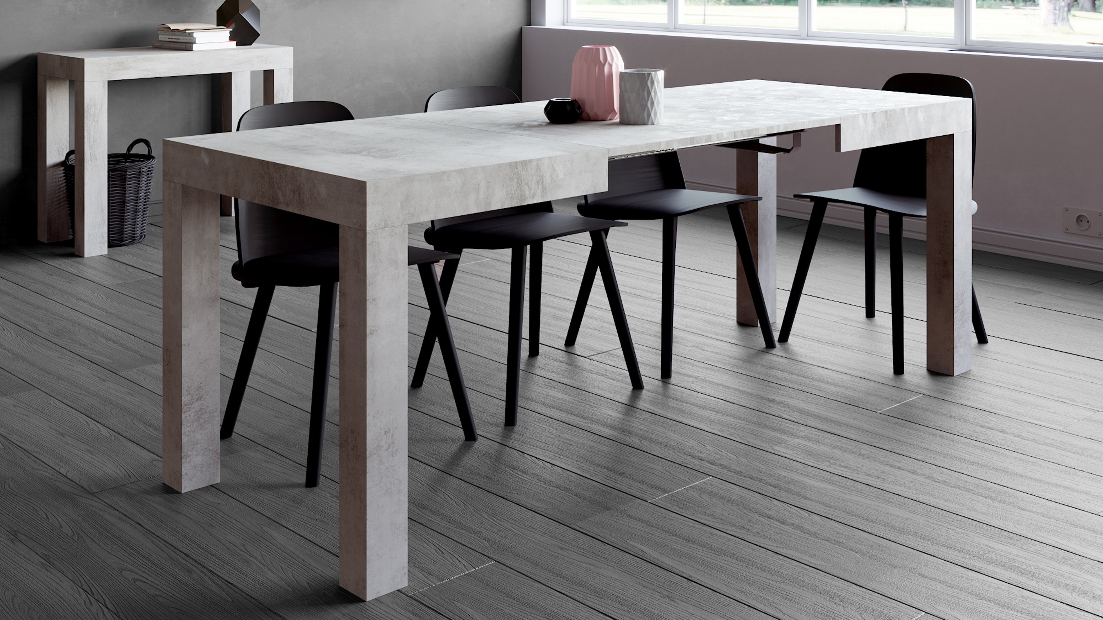 First ausziehbarer Tisch, 120(200)x80 cm, grauer Beton - Set image 1