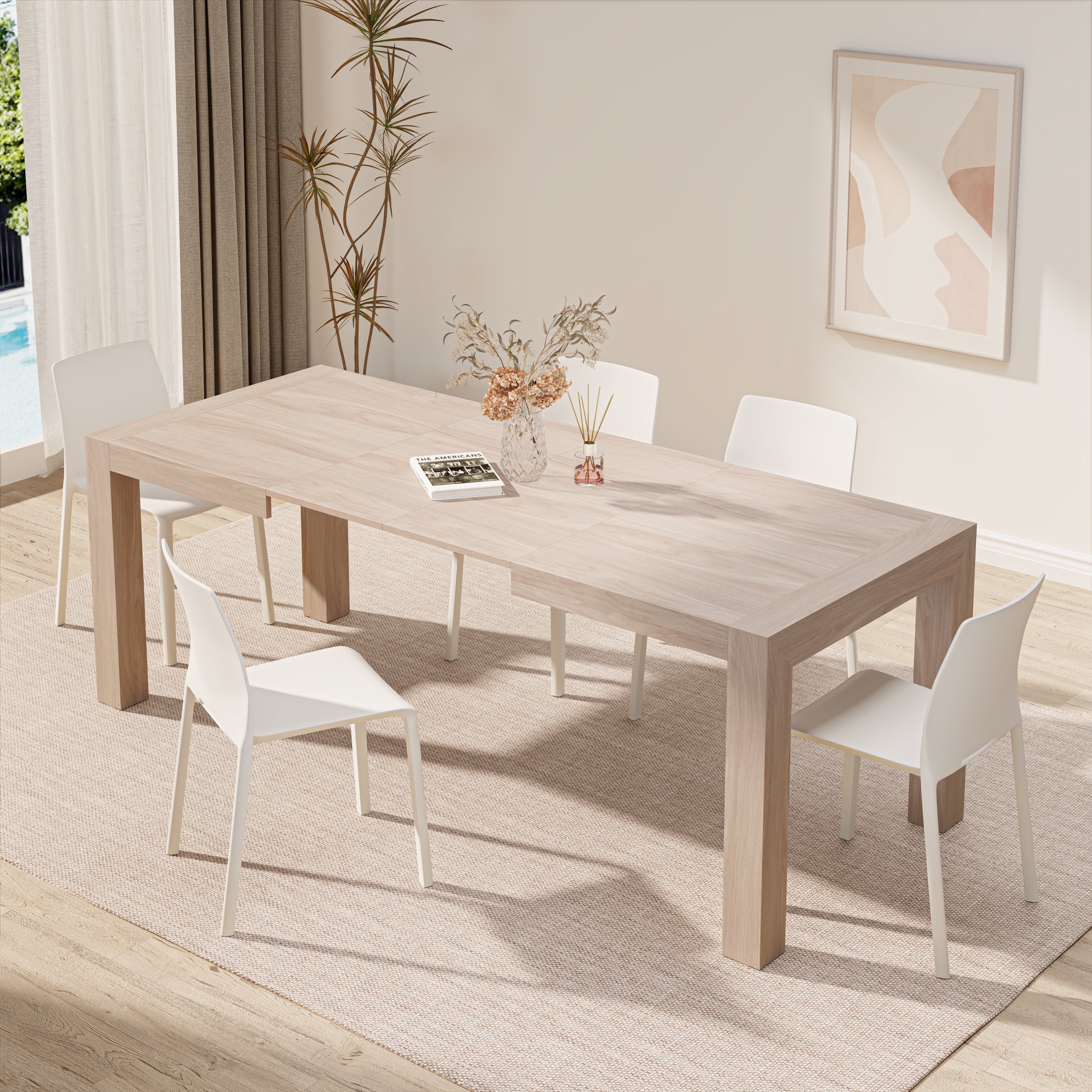 Iacopo Extendable Dining Table, 55.1(86.6)x35.4 in, Pearled Elm