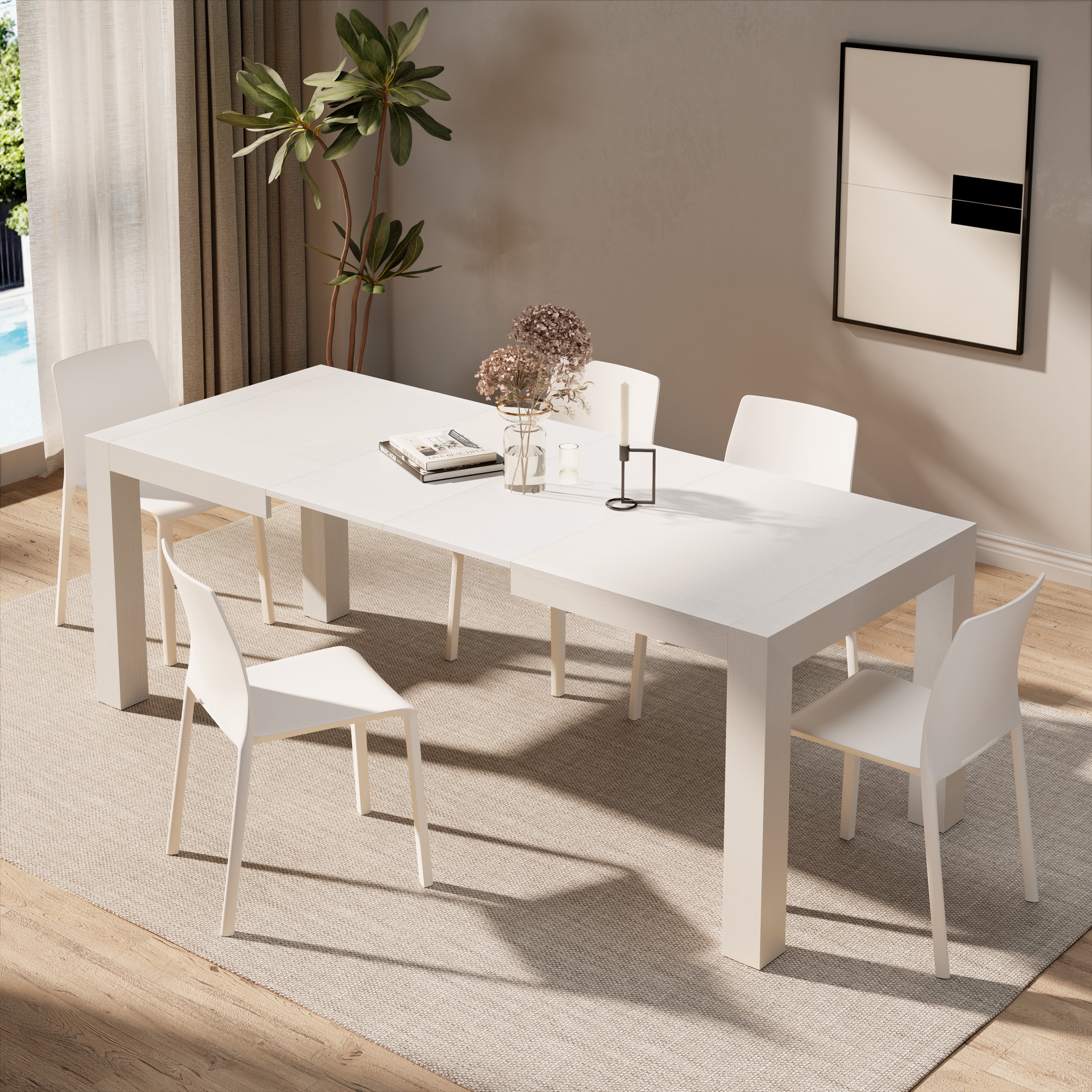 Tavolo Allungabile Moderno, Iacopo, 140(220)x90 cm, Bianco Frassino