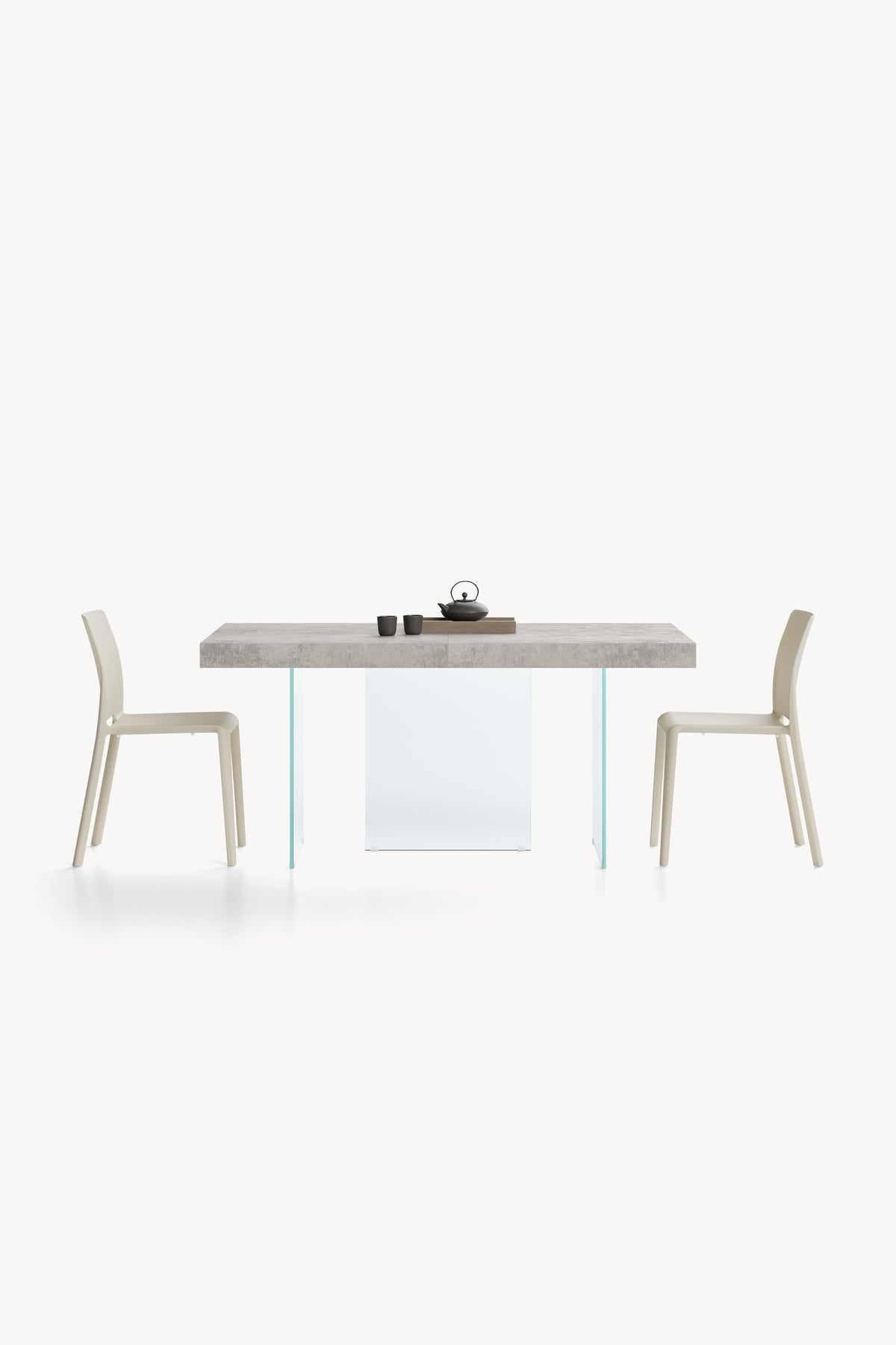 Lia extendable table 160(240)x90 cm, Concrete grey effect with extra clear glass legs - Detail image 1