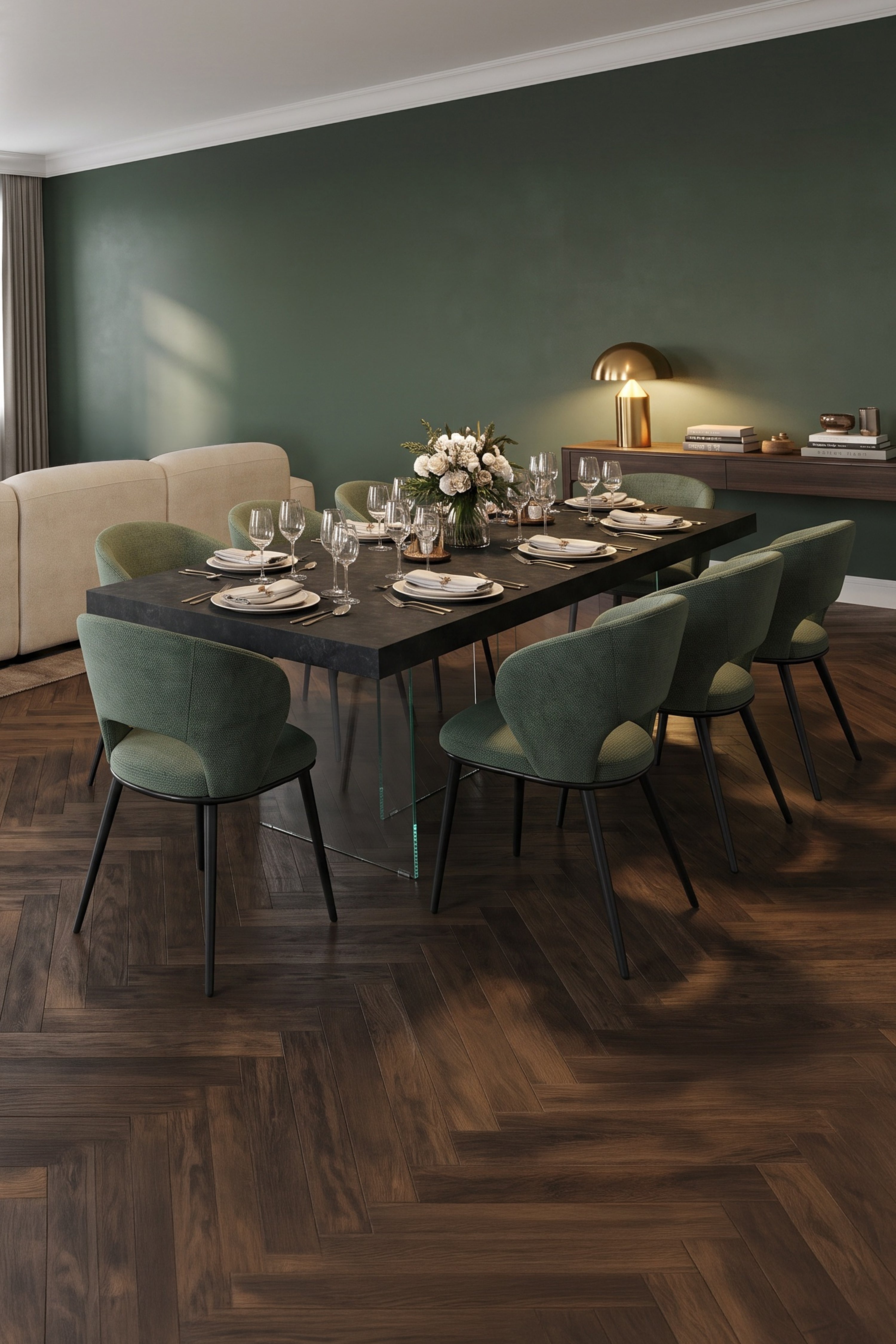 Table extensible Lia 160(240)x90 cm, Noir béton avec pieds en verre extra-clair - Image d’ensemble 2