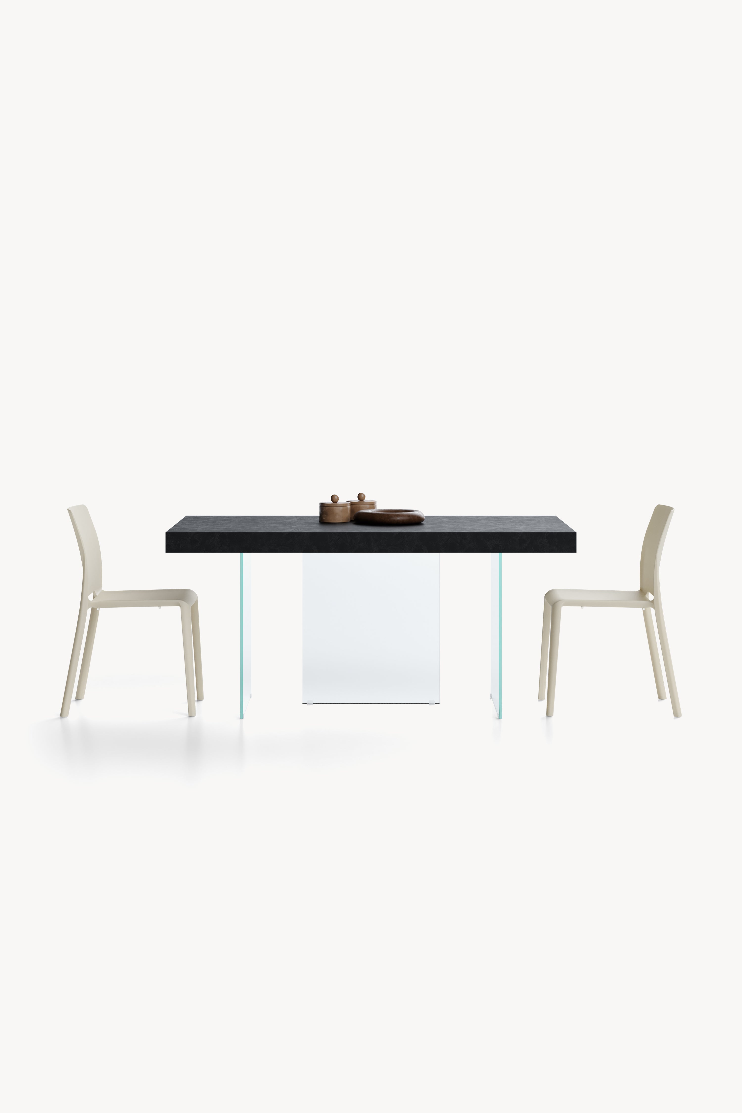 Table extensible Lia 160(240)x90 cm, Noir béton avec pieds en verre extra-clair - Image de détail 2