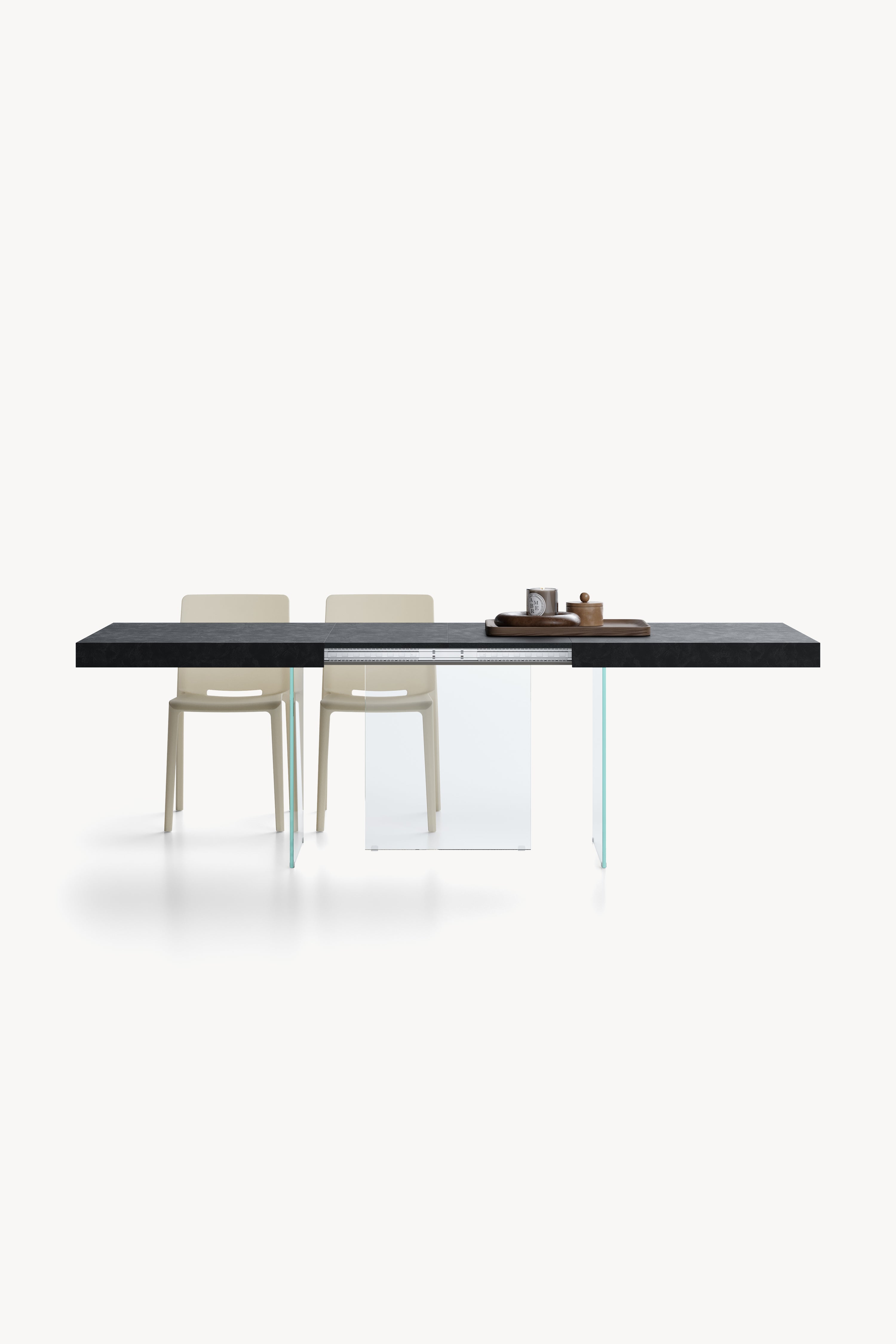 Lia extendable table 160(240)x90 cm, Concrete black effect with extra clear glass legs