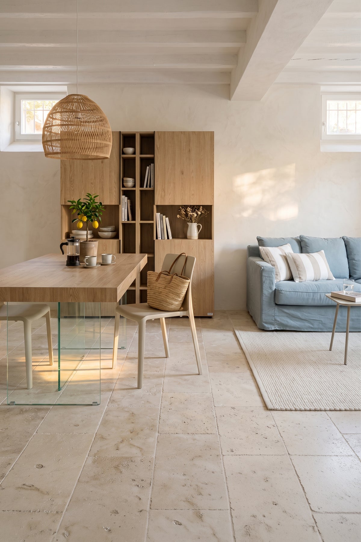 Table extensible Lia 160(240)x90 cm, Chêne clair avec pieds en verre extra-clair - Image d’ensemble 2