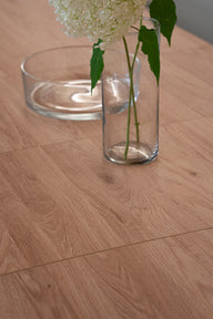 Tavolo allungabile Lia 160(240)x90 cm, Rovere naturale con gambe in vetro extrachiaro