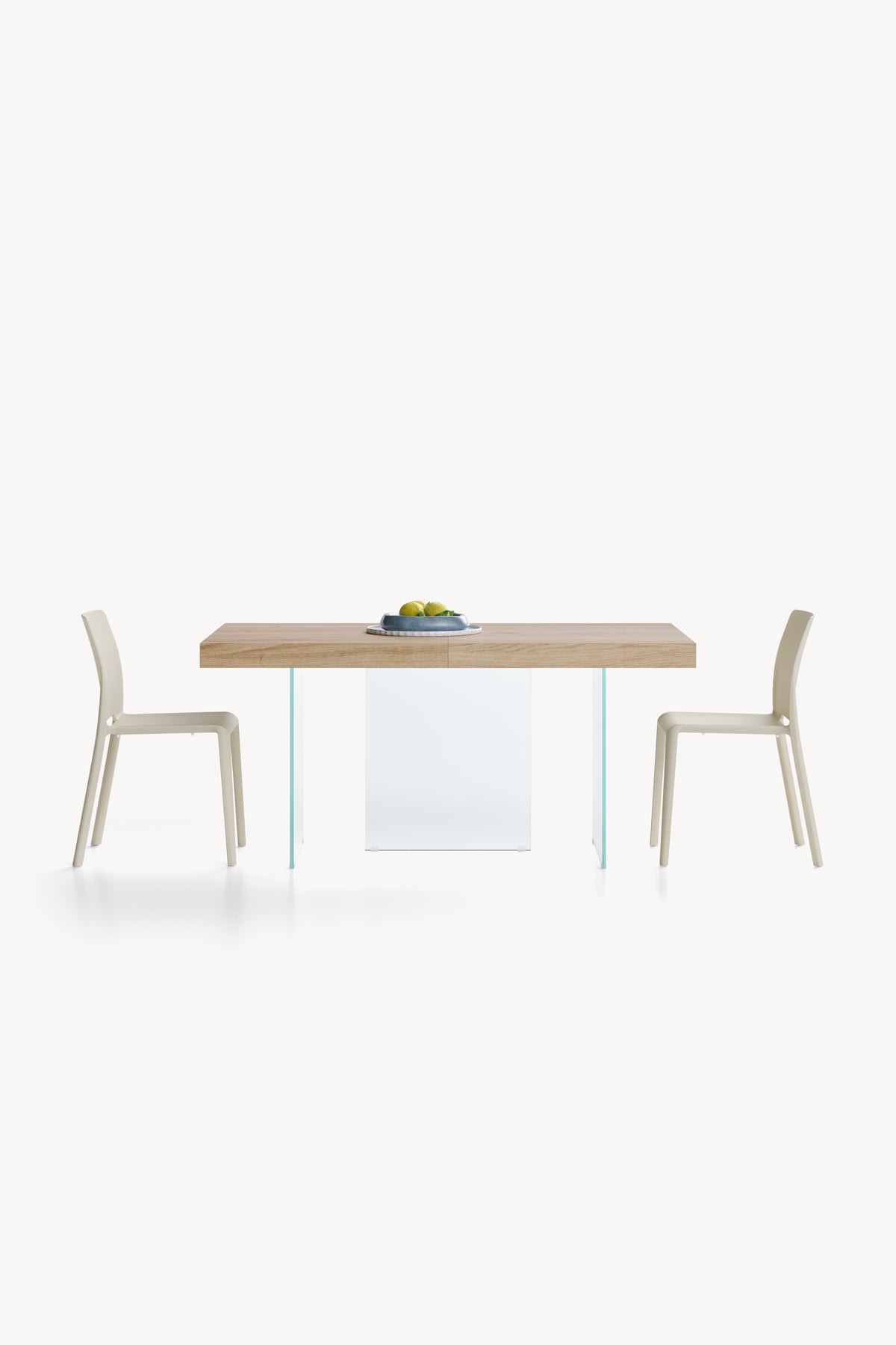 Rozkládací stůl Lia 160(240)x90 cm, Světlý dub s nohami z čirého skla