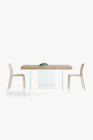 Rozkládací stůl Lia 160(240)x90 cm, Světlý dub s nohami z čirého skla