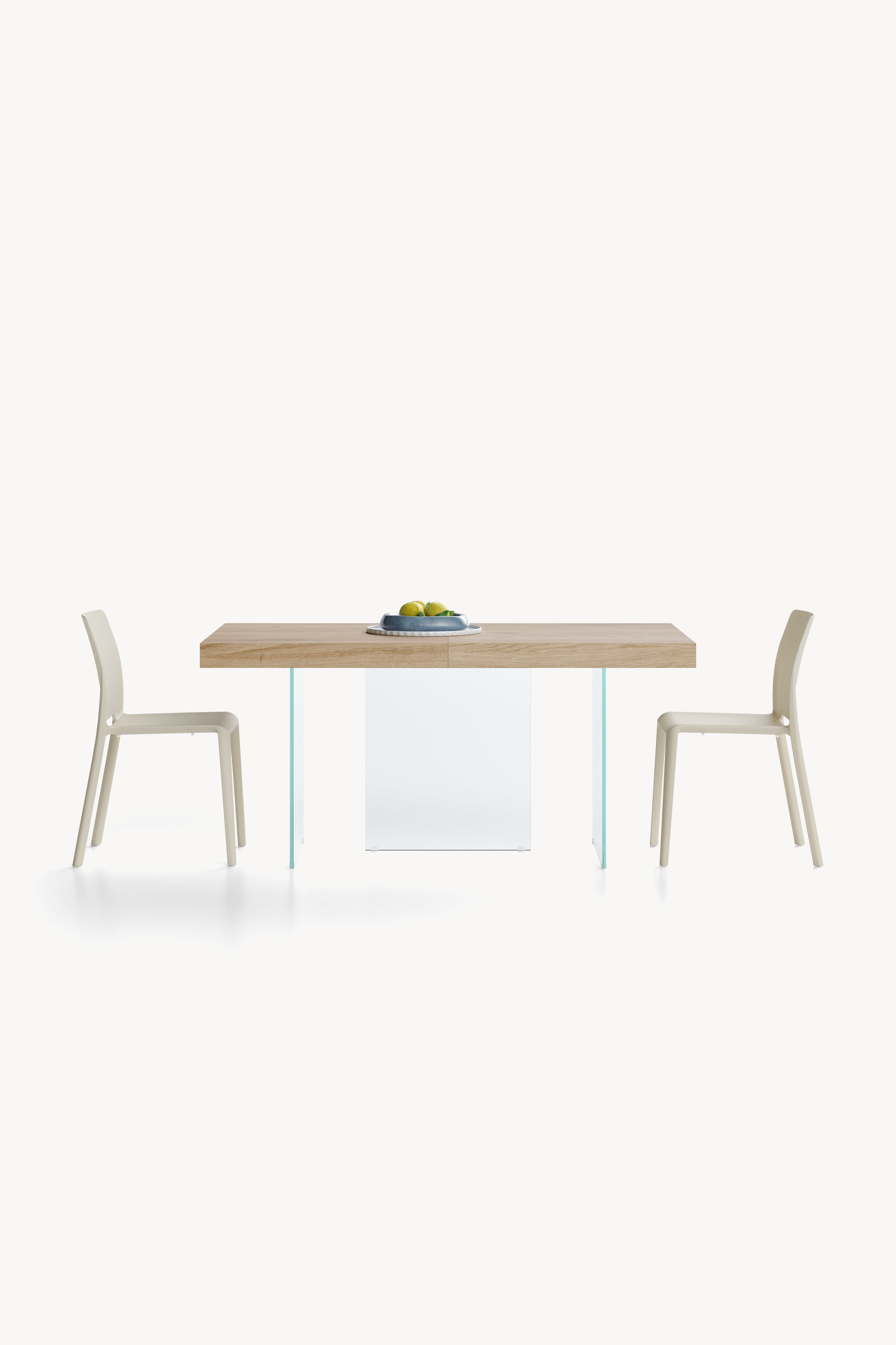 Ausziehbarer Tisch Lia 160(240)x90 cm, Wildeiche mit Beinen aus extraklarem Glas - Detailbild 3
