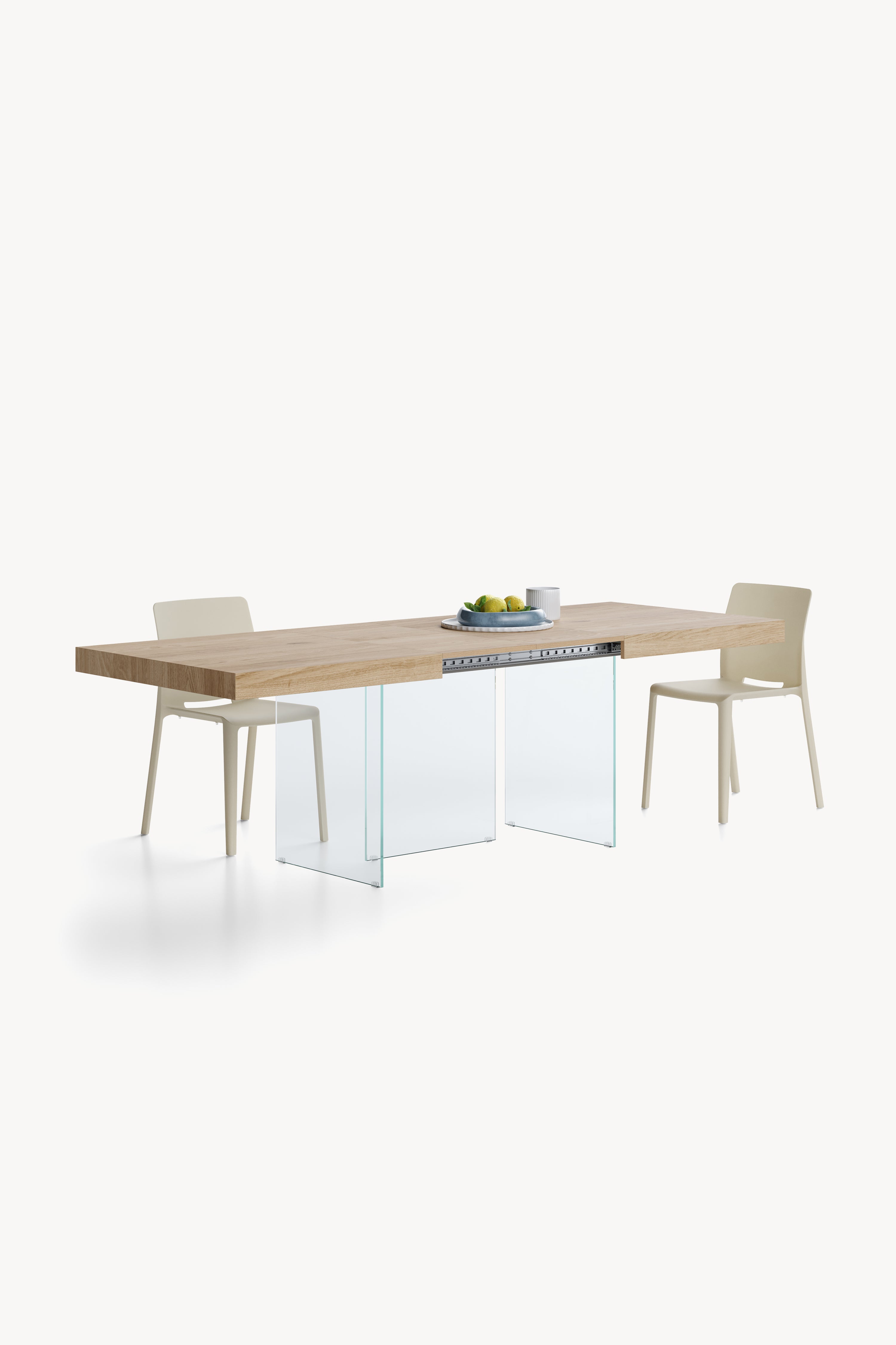 Ausziehbarer Tisch Lia 160(240)x90 cm, Wildeiche mit Beinen aus extraklarem Glas - Detailbild 2