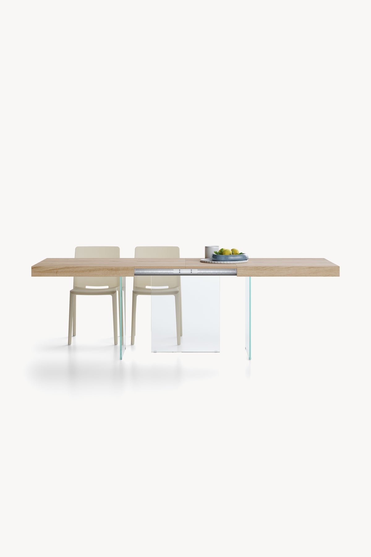 Tavolo allungabile Lia 160(240)x90 cm, Rovere naturale con gambe in vetro extrachiaro