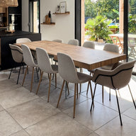 Rozkládací stůl Lia 160(240)x90 cm, rustikální dub s nohami z extra čirého skla