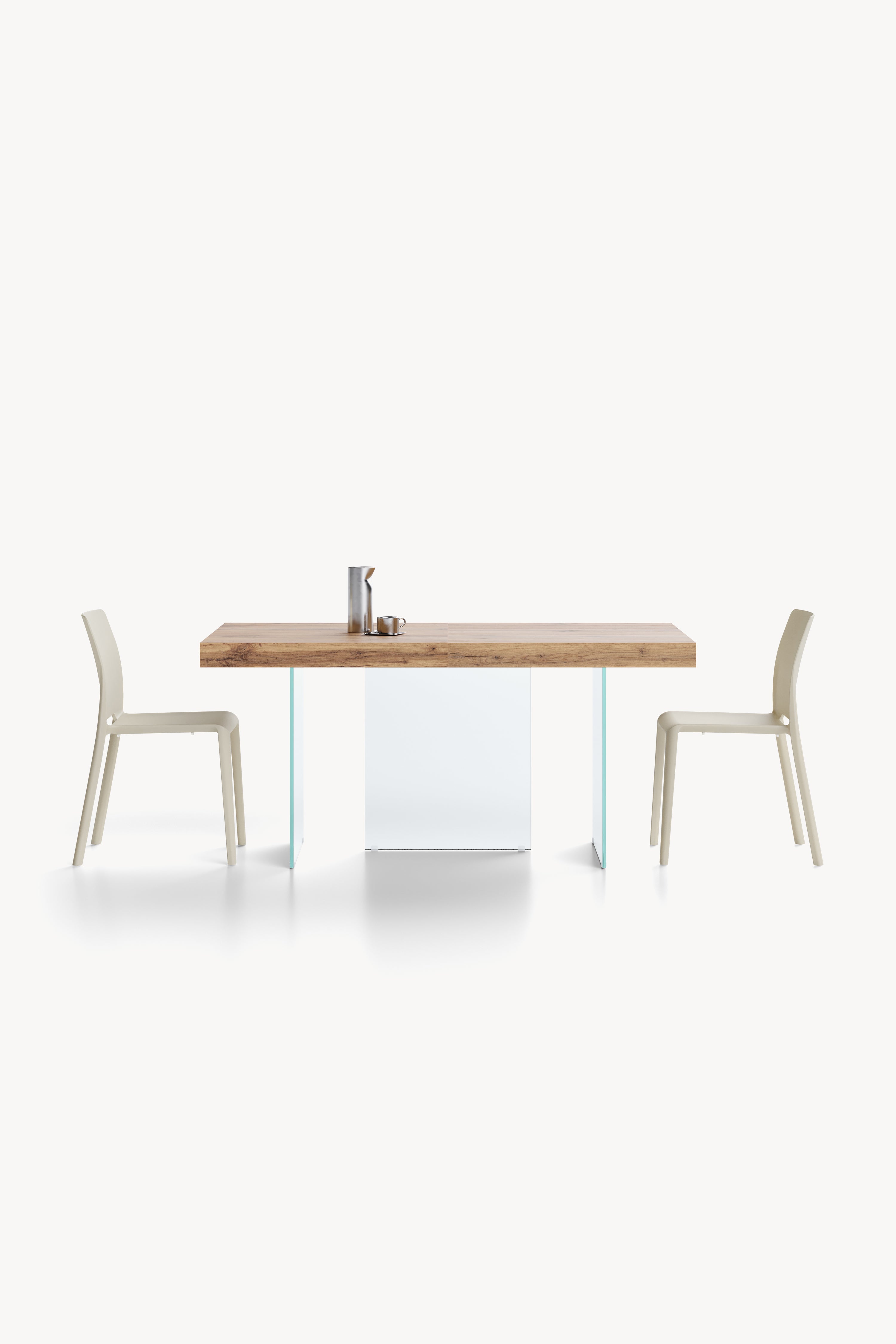 Tavolo allungabile Lia 160(240)x90 cm, Rovere rustico con gambe in vetro extrachiaro - Immagine dettaglio 2
