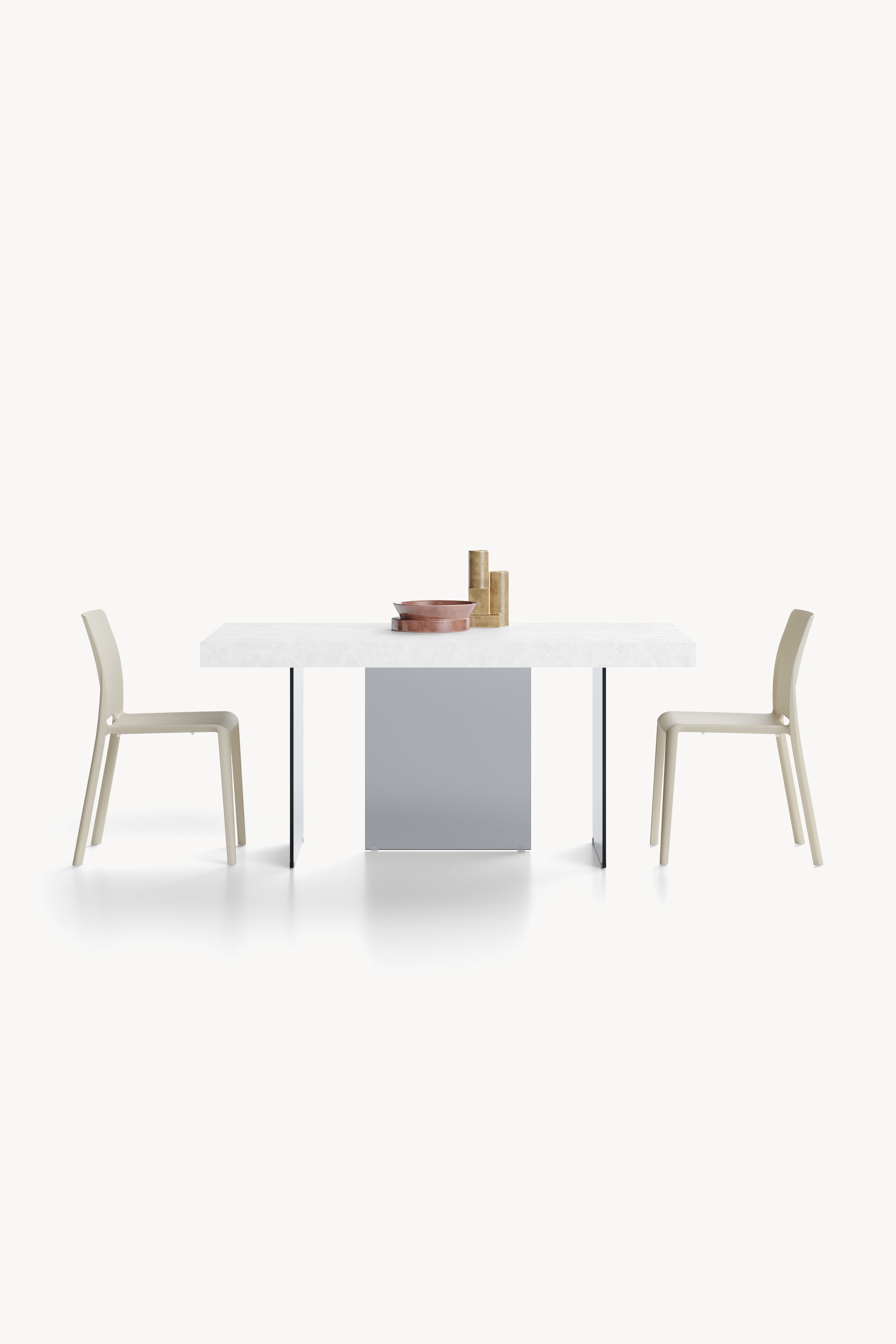 Tavolo allungabile Lia 160(240)x90 cm, Bianco cemento con gambe in vetro fumè - Immagine dettaglio 3