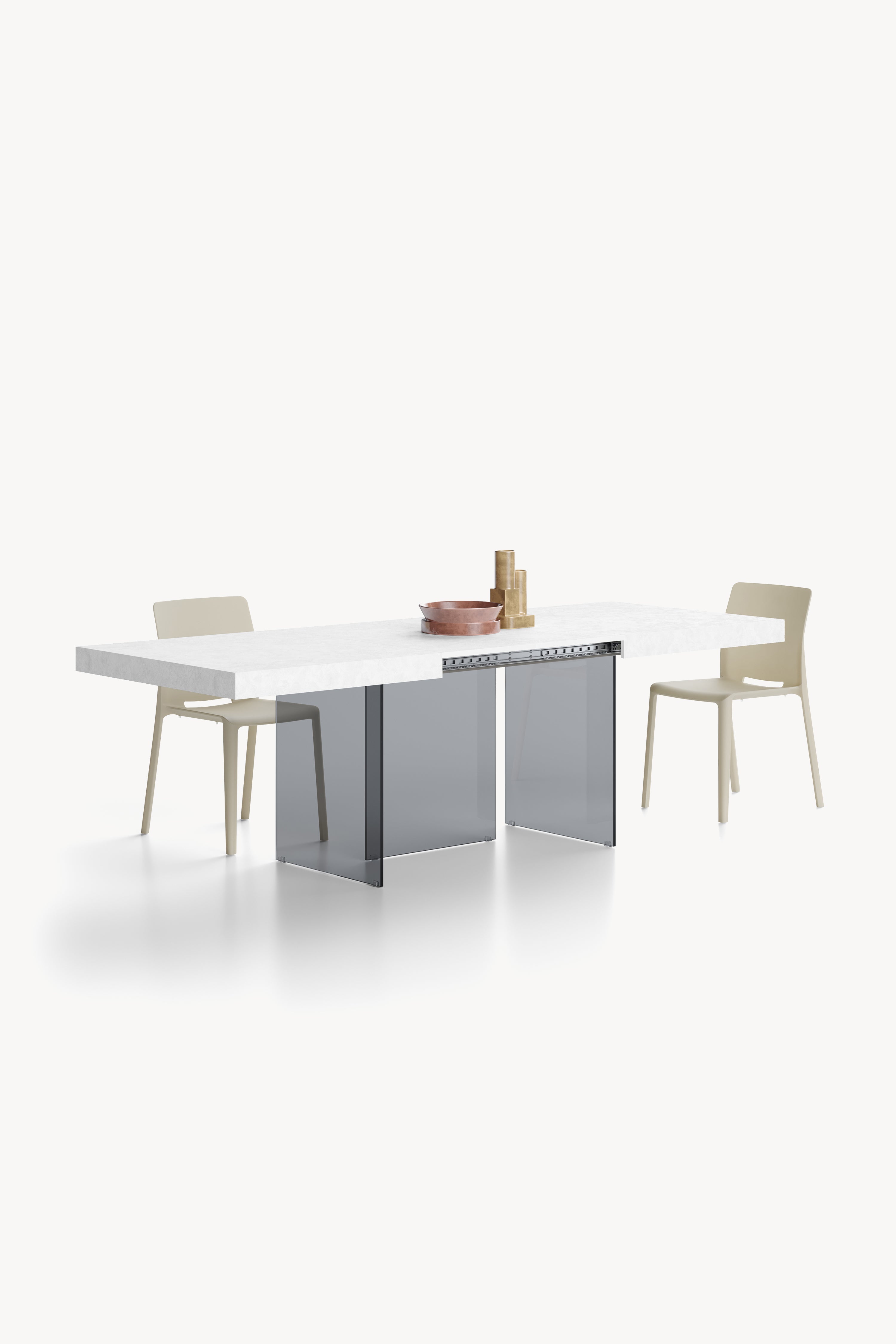 Tavolo allungabile Lia 160(240)x90 cm, Bianco cemento con gambe in vetro fumè - Immagine dettaglio 1