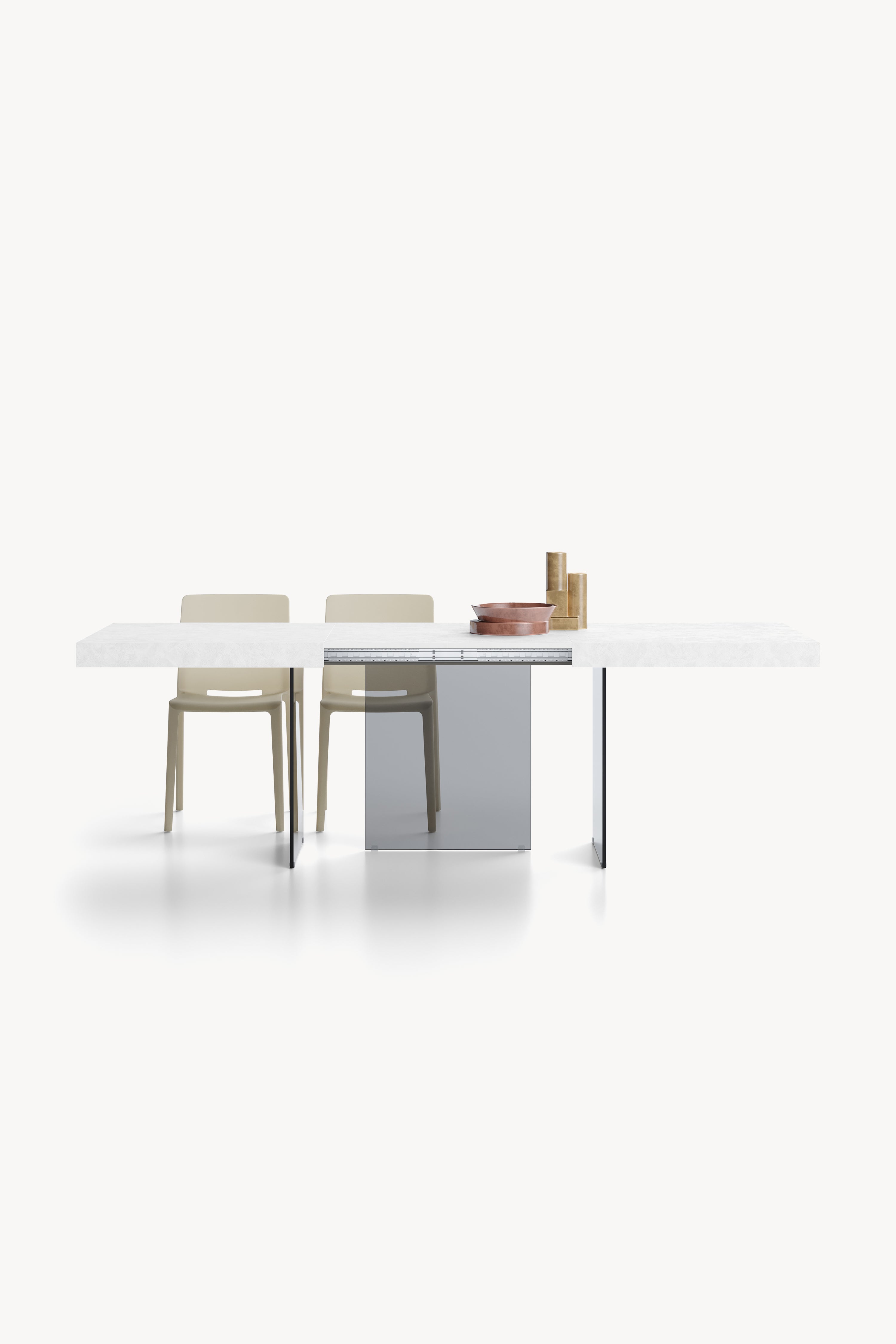Tavolo allungabile Lia 160(240)x90 cm, Bianco cemento con gambe in vetro fumè - Immagine principale
