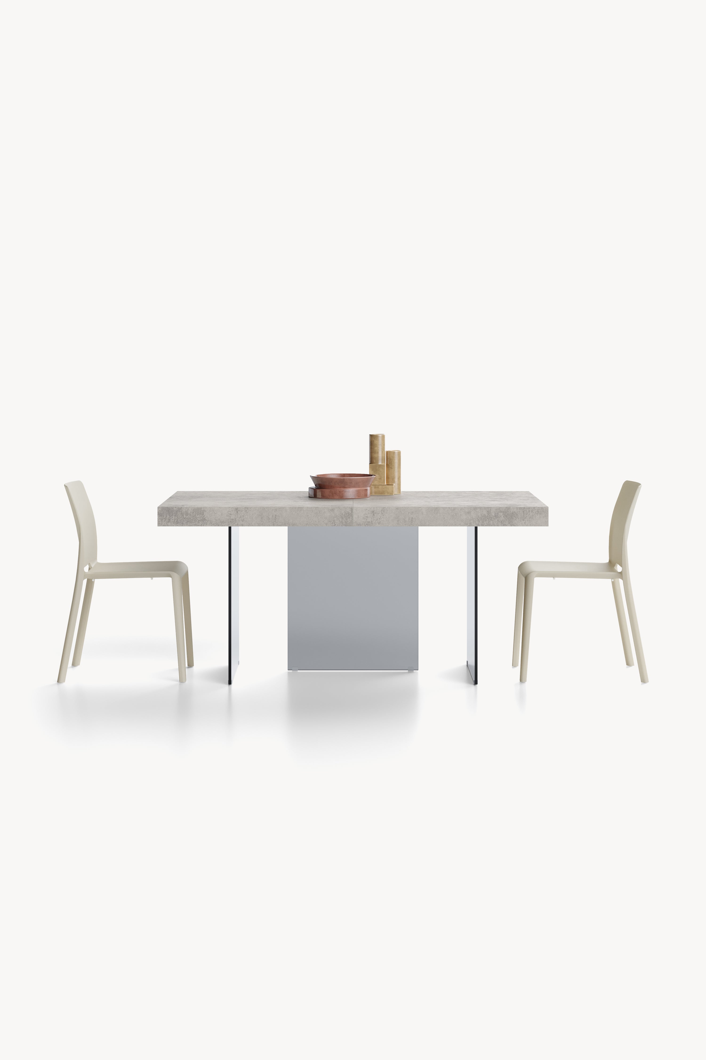 Tavolo allungabile Lia 160(240)x90 cm, Grigio cemento con gambe in vetro fumè - Immagine dettaglio 3