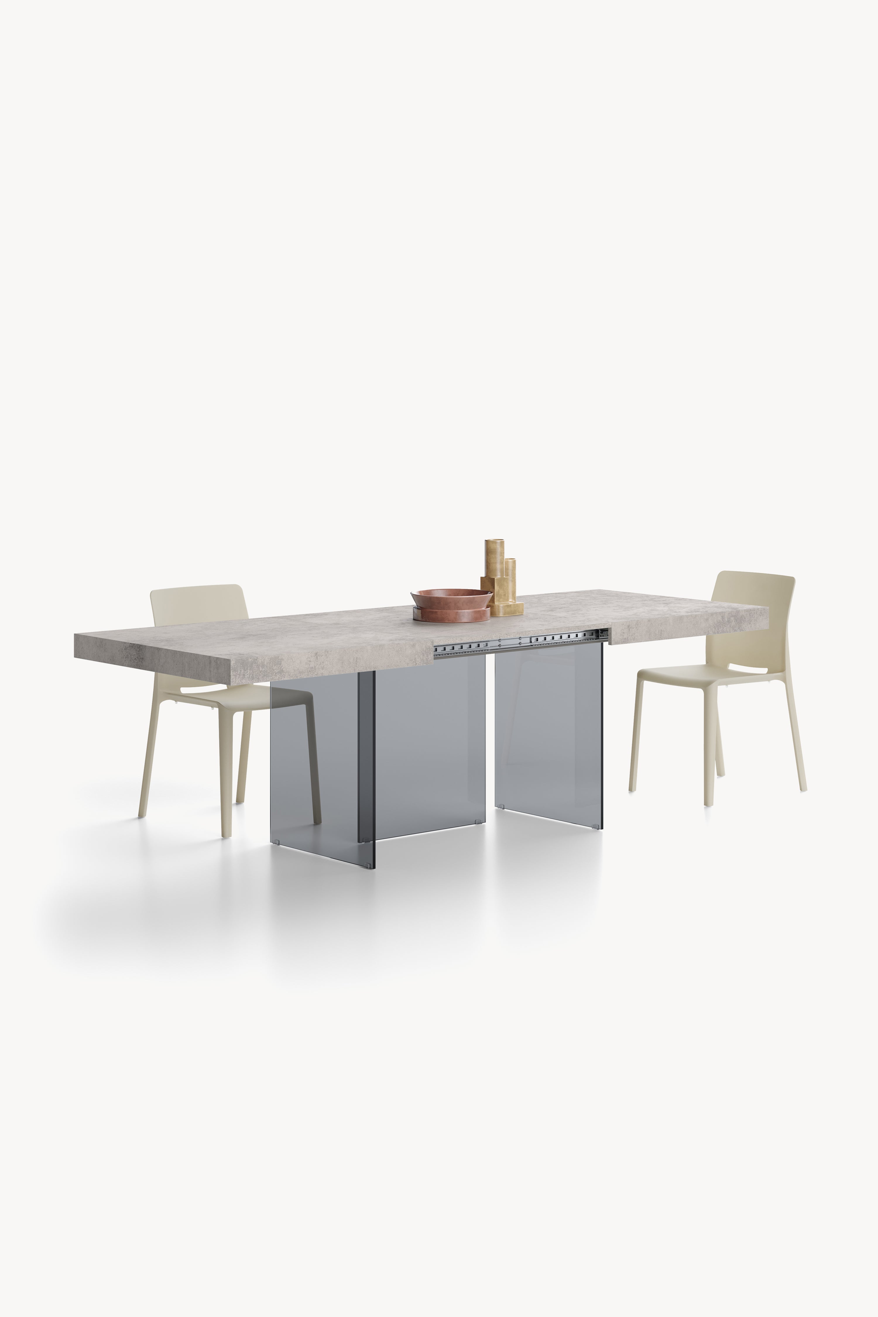 Tavolo allungabile Lia 160(240)x90 cm, Grigio cemento con gambe in vetro fumè - Immagine dettaglio 1