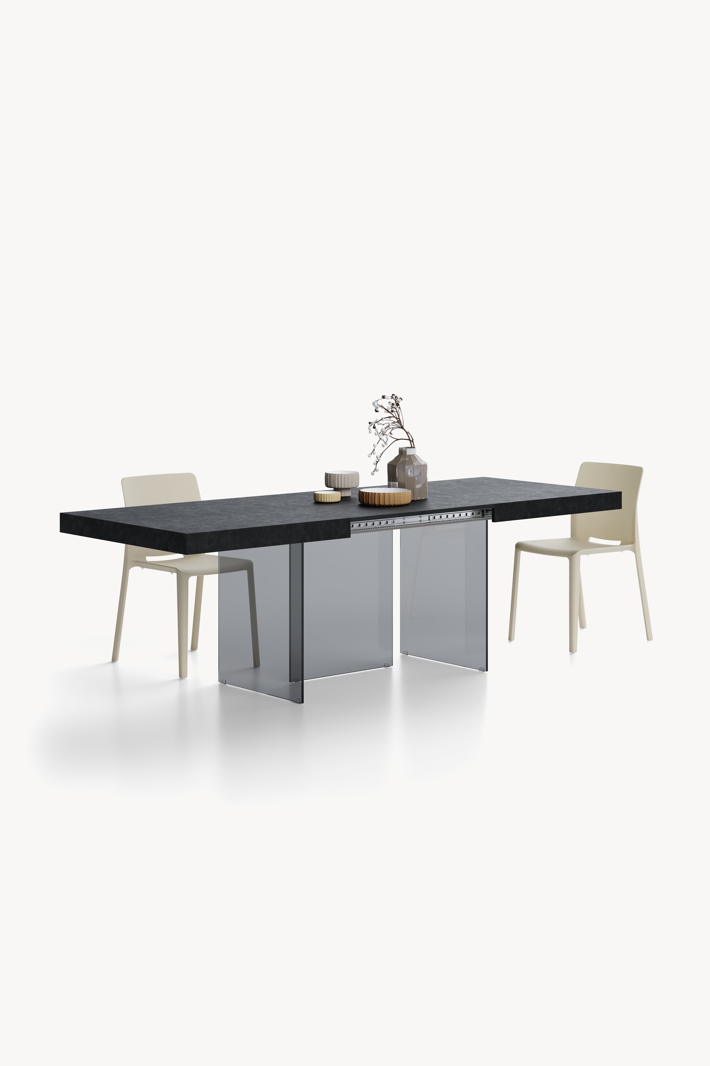Tavolo allungabile Lia 160(240)x90 cm, Nero cemento con gambe in vetro fumè - Immagine dettaglio 3