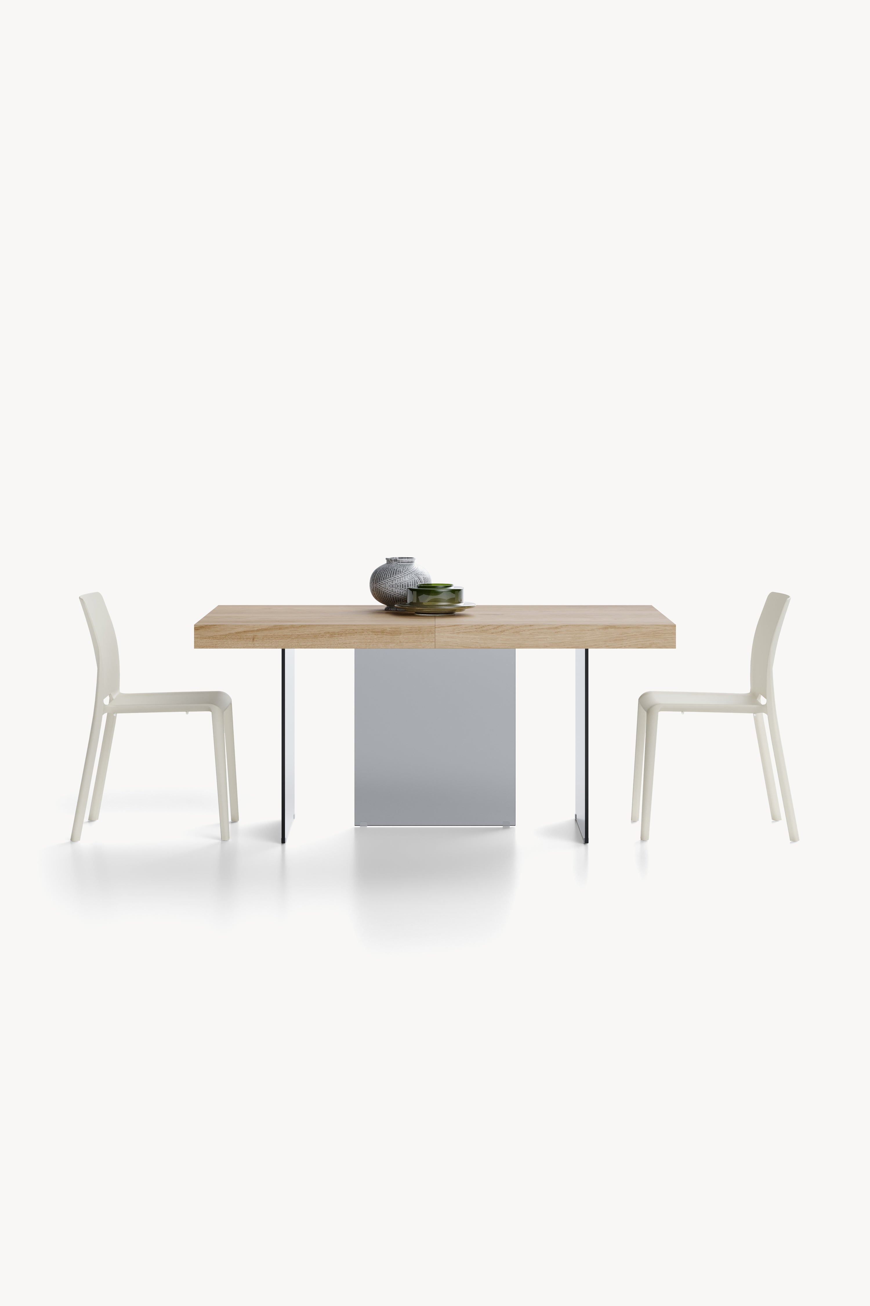 Tavolo allungabile Lia 160(240)x90 cm, Rovere naturale con gambe in vetro fumè - Immagine dettaglio 2