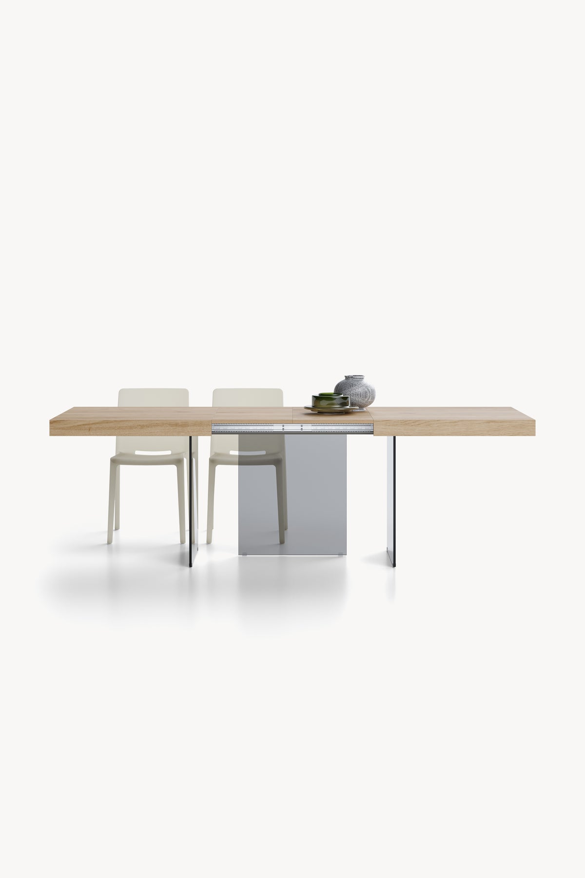 Tavolo allungabile Lia 160(240)x90 cm, Rovere naturale con gambe in vetro fumè