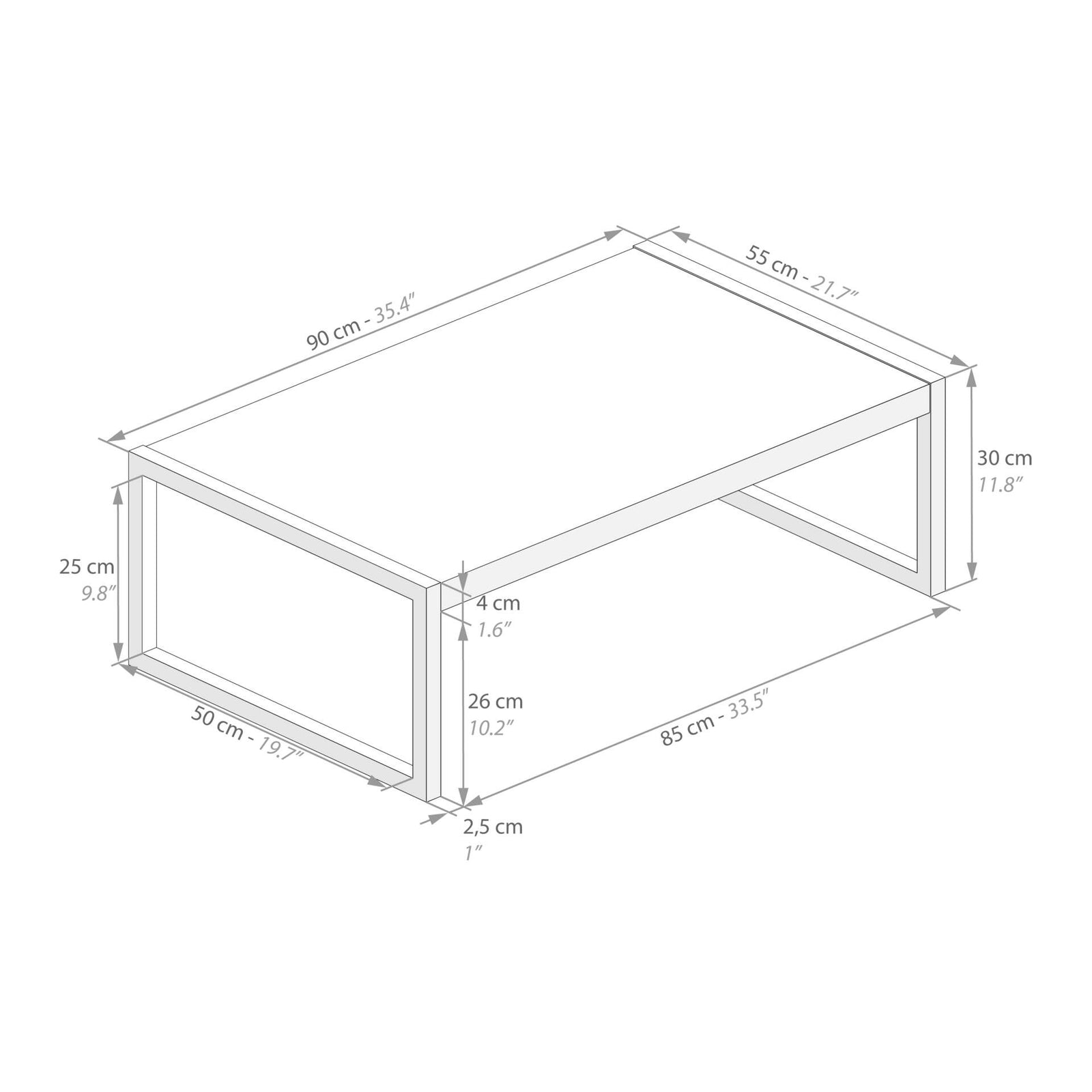 Luxury, Coffee table, Concrete Effect, Grey - Immagine tecnica 1