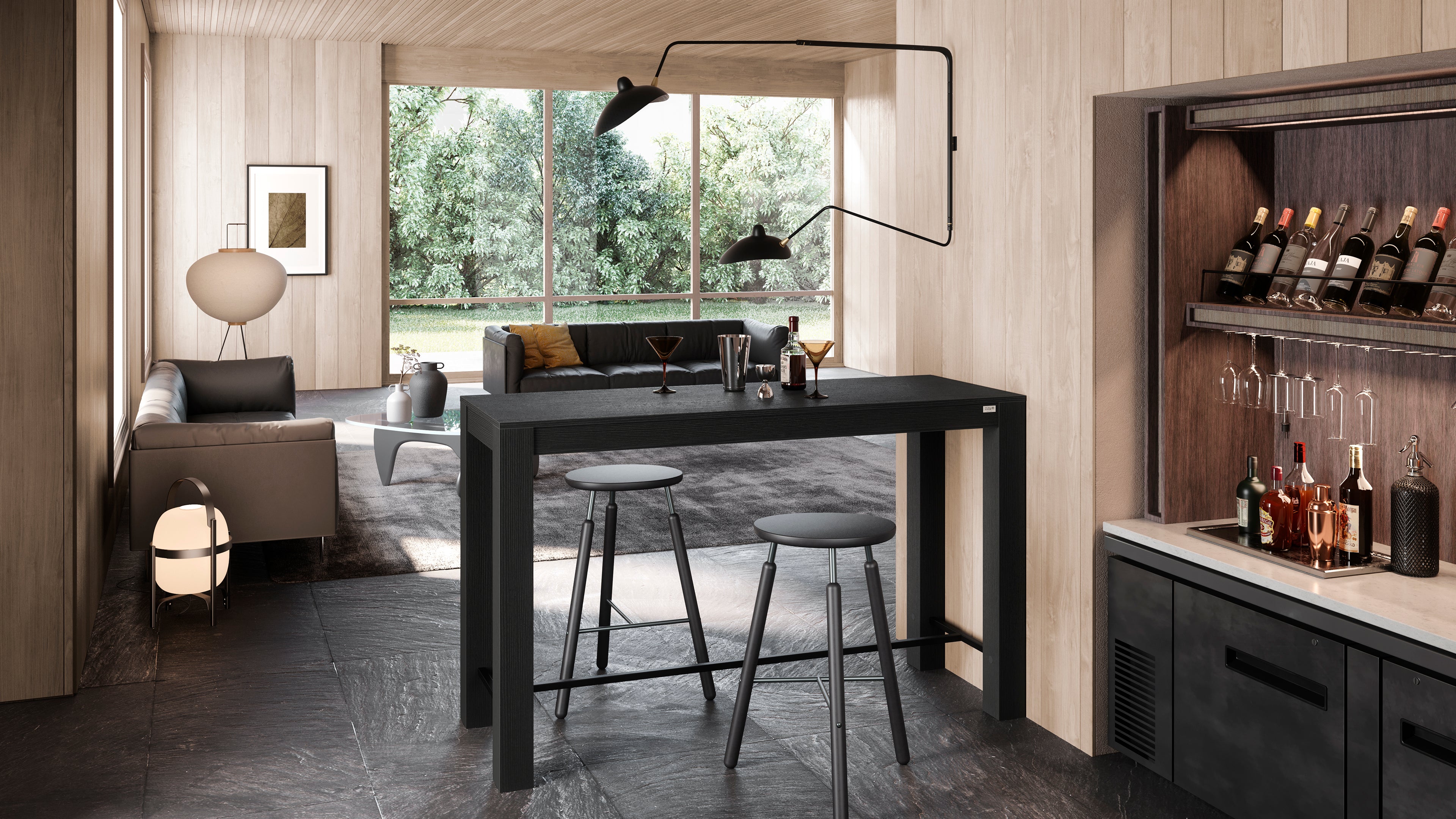 Tavolo Alto Rachele 170x60 cm, Nero Frassino - Immagine ambientata 1