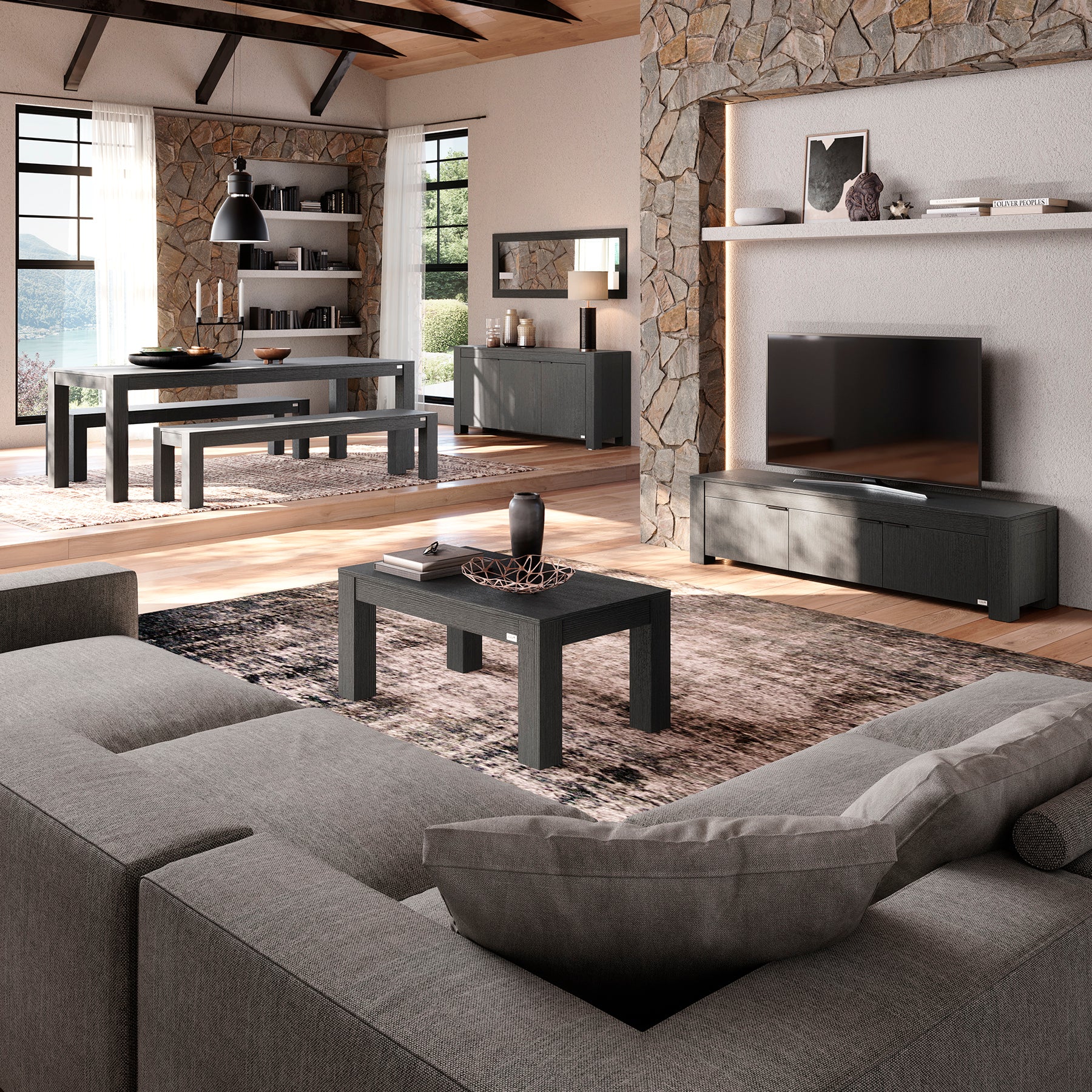 Couchtisch Rachele 104x60 cm, Esche Zwart - Set image 1