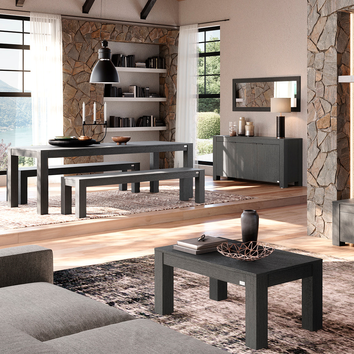 Rechteckiger Spiegel Rachele 170x60 cm, Esche Zwart - Set image 1