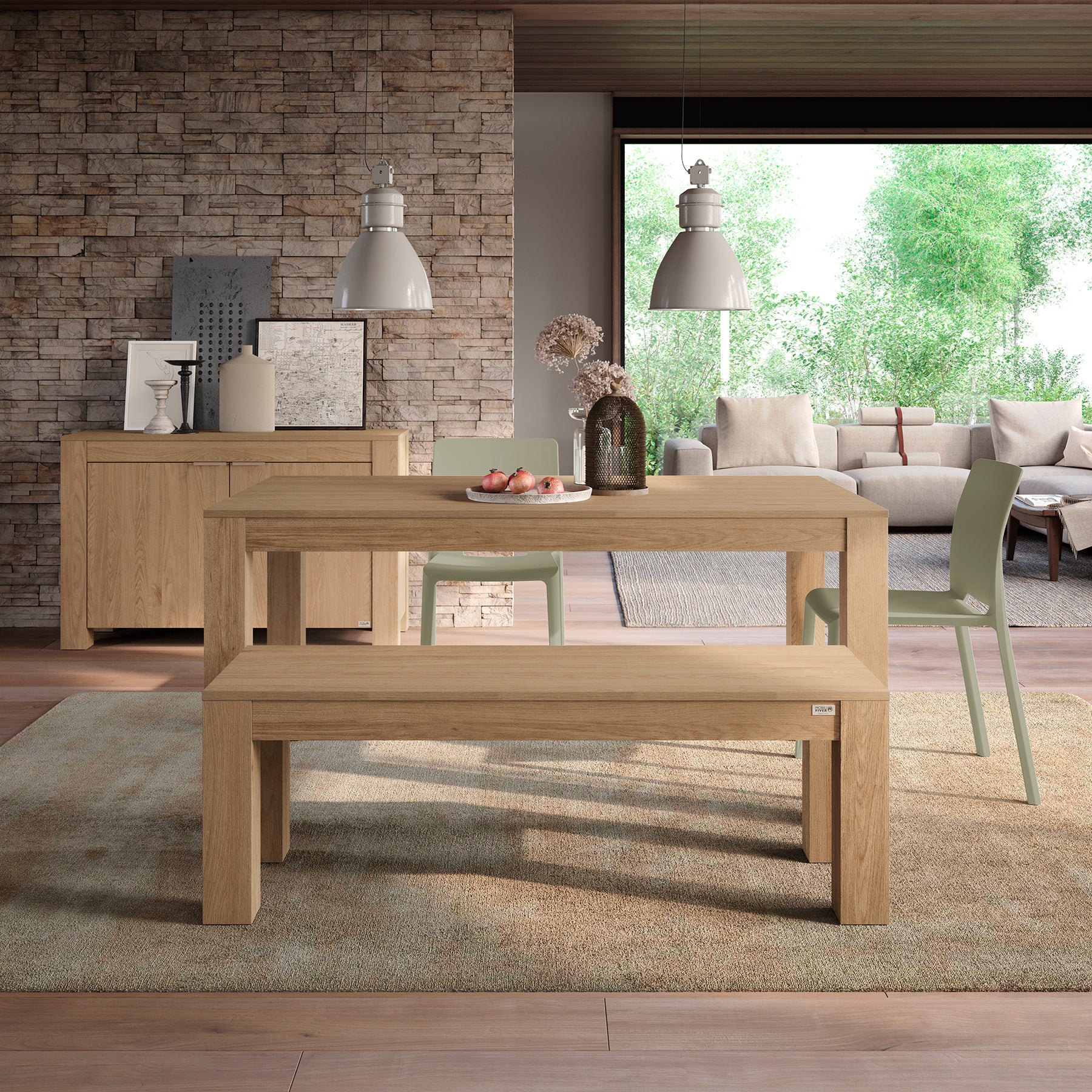 Tavolo fisso Rachele 160x90 cm, Rovere Naturale - Immagine ambientata 2