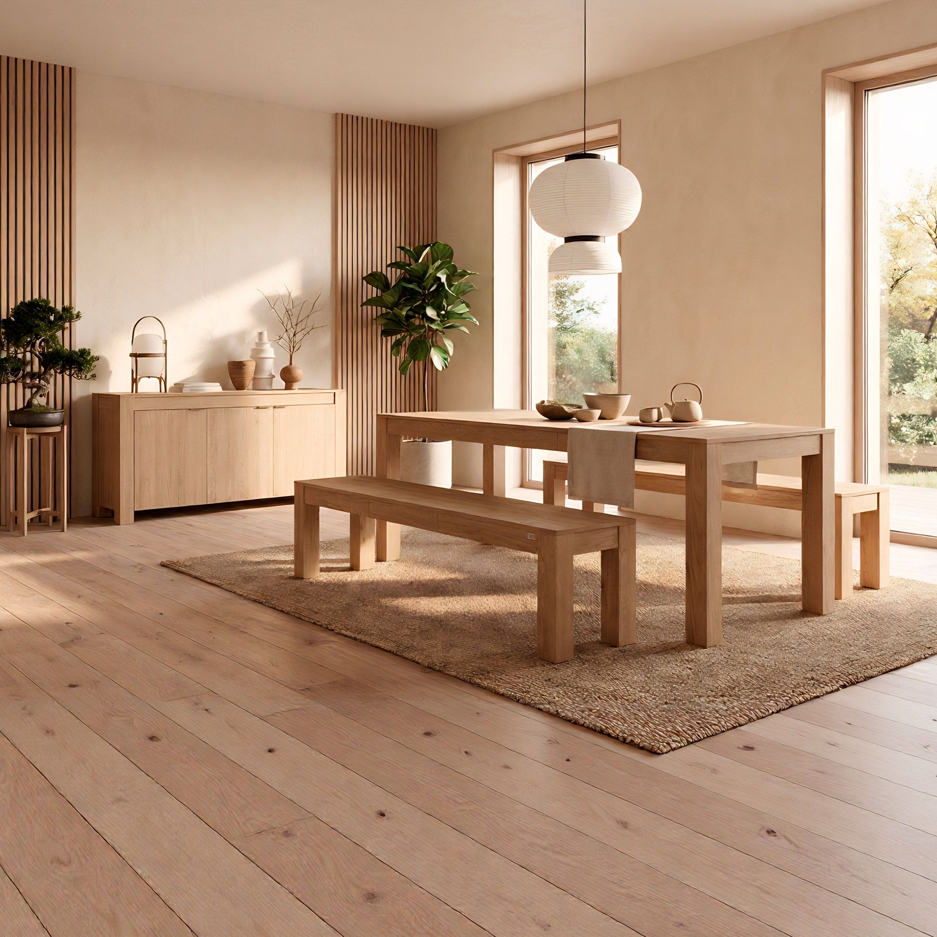Table extensible Rachele 160(225)x90 cm + 2 bancs extensibles Rachele 140(192,5)x45 cm, Chêne Clair - Set image 3