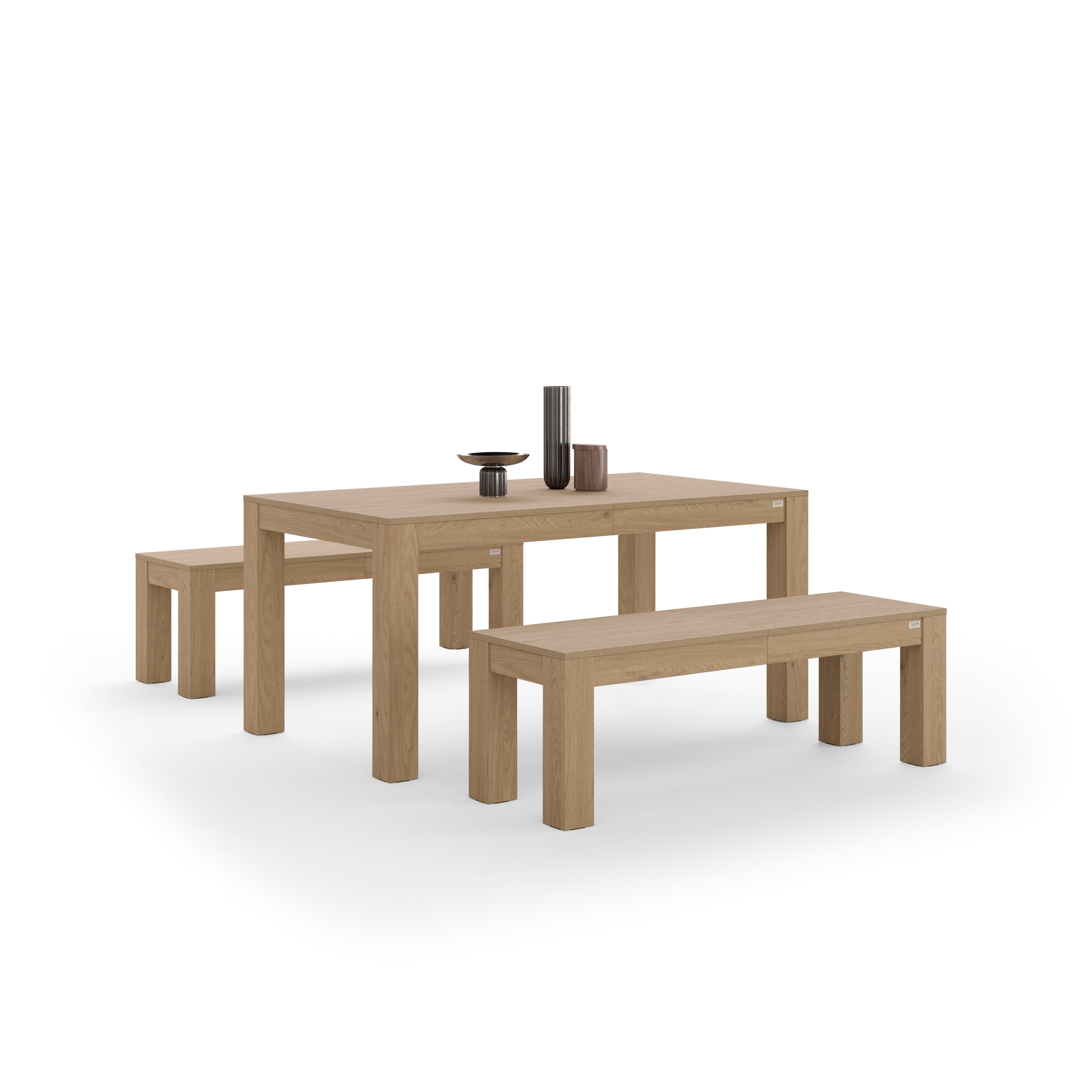 Table extensible Rachele 160(225)x90 cm + 2 bancs extensibles Rachele 140(192,5)x45 cm, Chêne Clair - Detail image 2