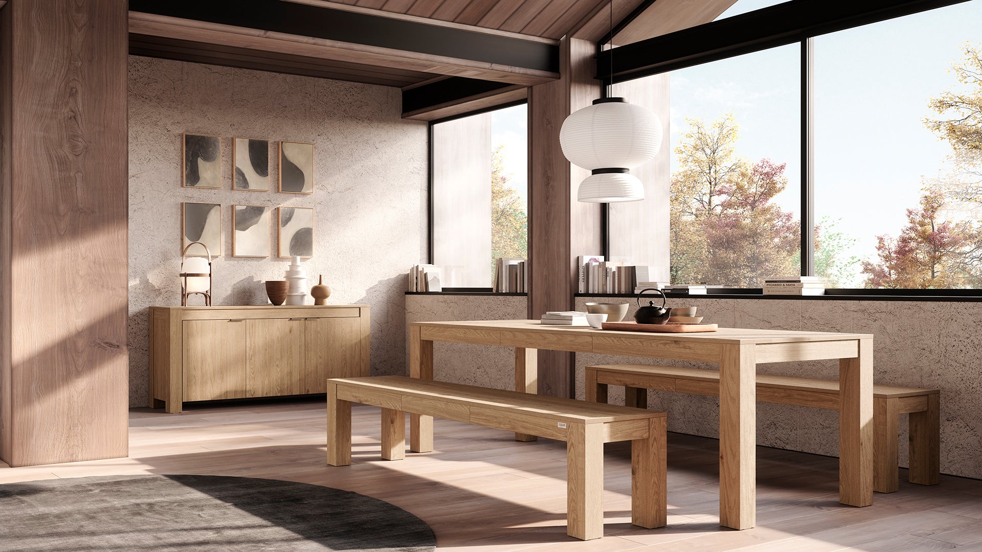 Rachele Extendable Dining Table, 160(225)x90 cm, Light Oak - Set image 2