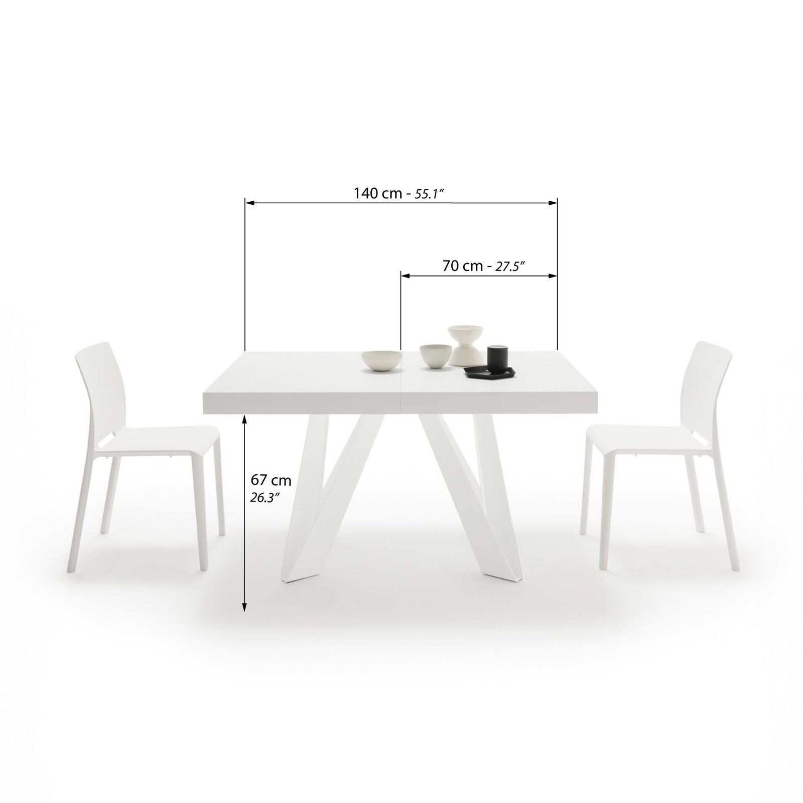 Romina Uitschuifbare Tafel 140(220)x90 cm, Wit Essen met Witte Poten - Immagine tecnica 1