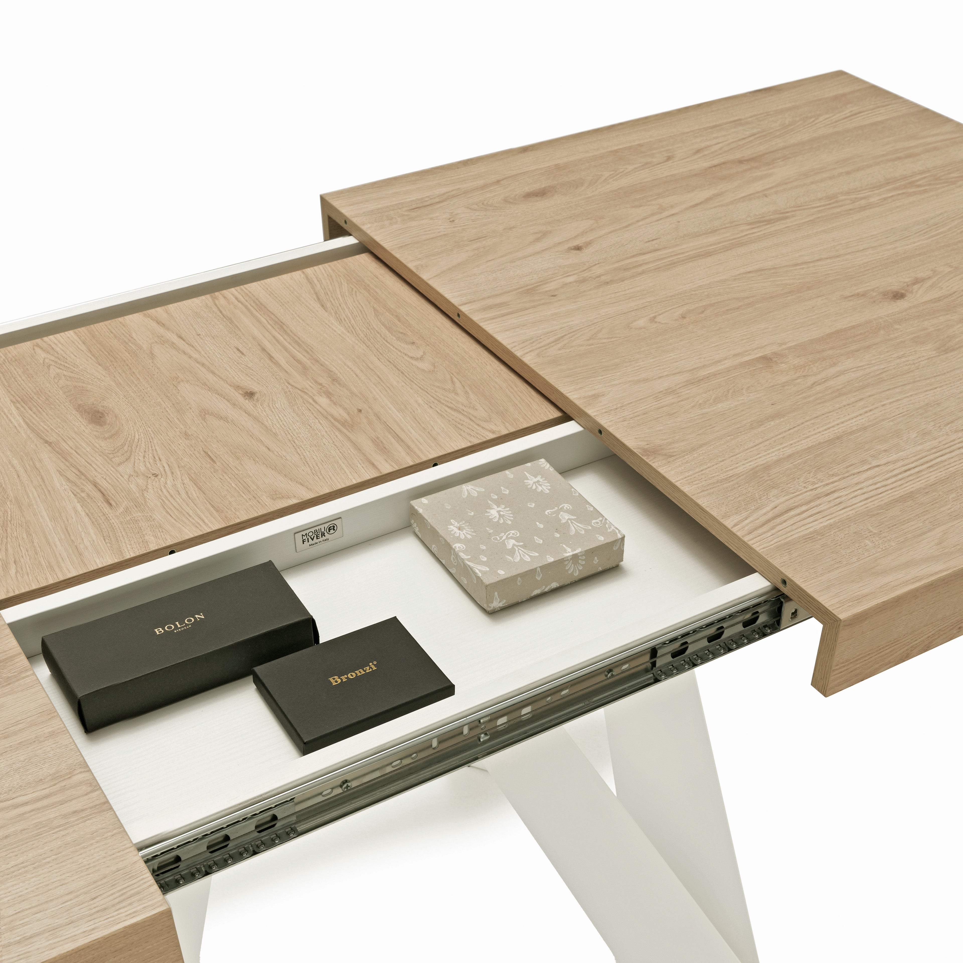 Tavolo Allungabile Romina 160(240)x90 cm, Rovere Naturale con Gambe in Ferro Bianche - Immagine dettaglio 4