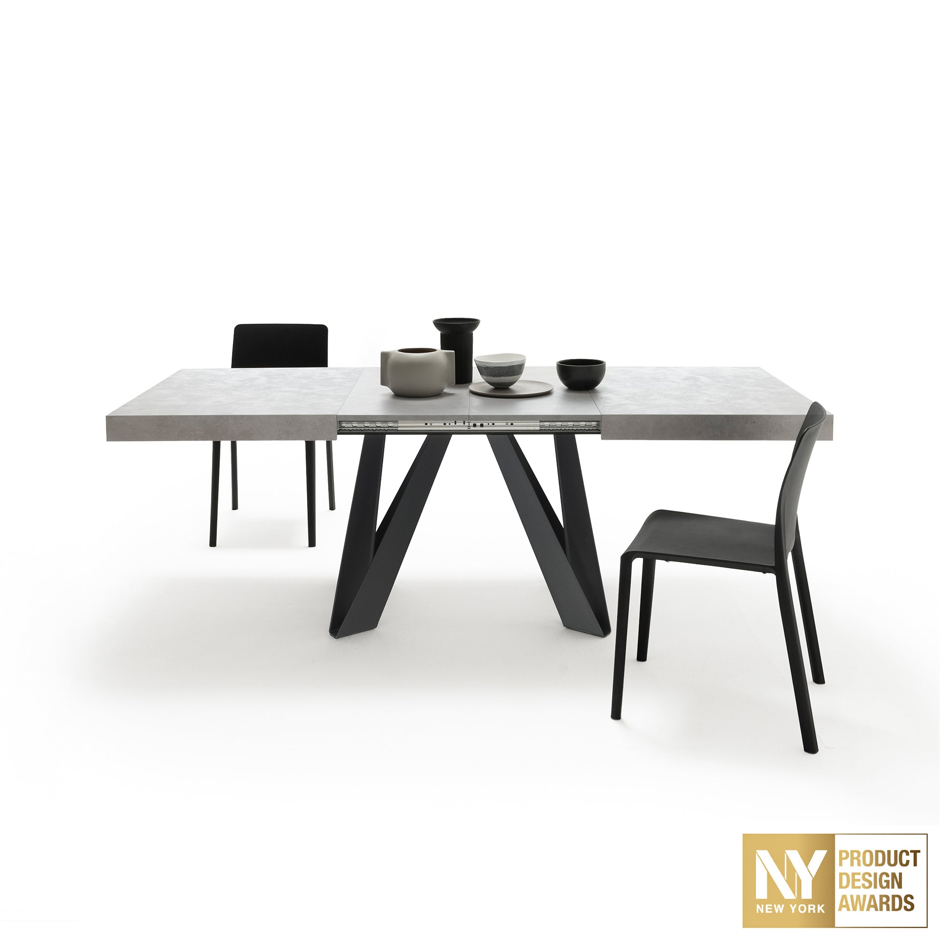 Ausziehbarer Esstisch Romina 140(220)x90 cm, Grauer Beton, Schwarze Eisen Beine - Main image