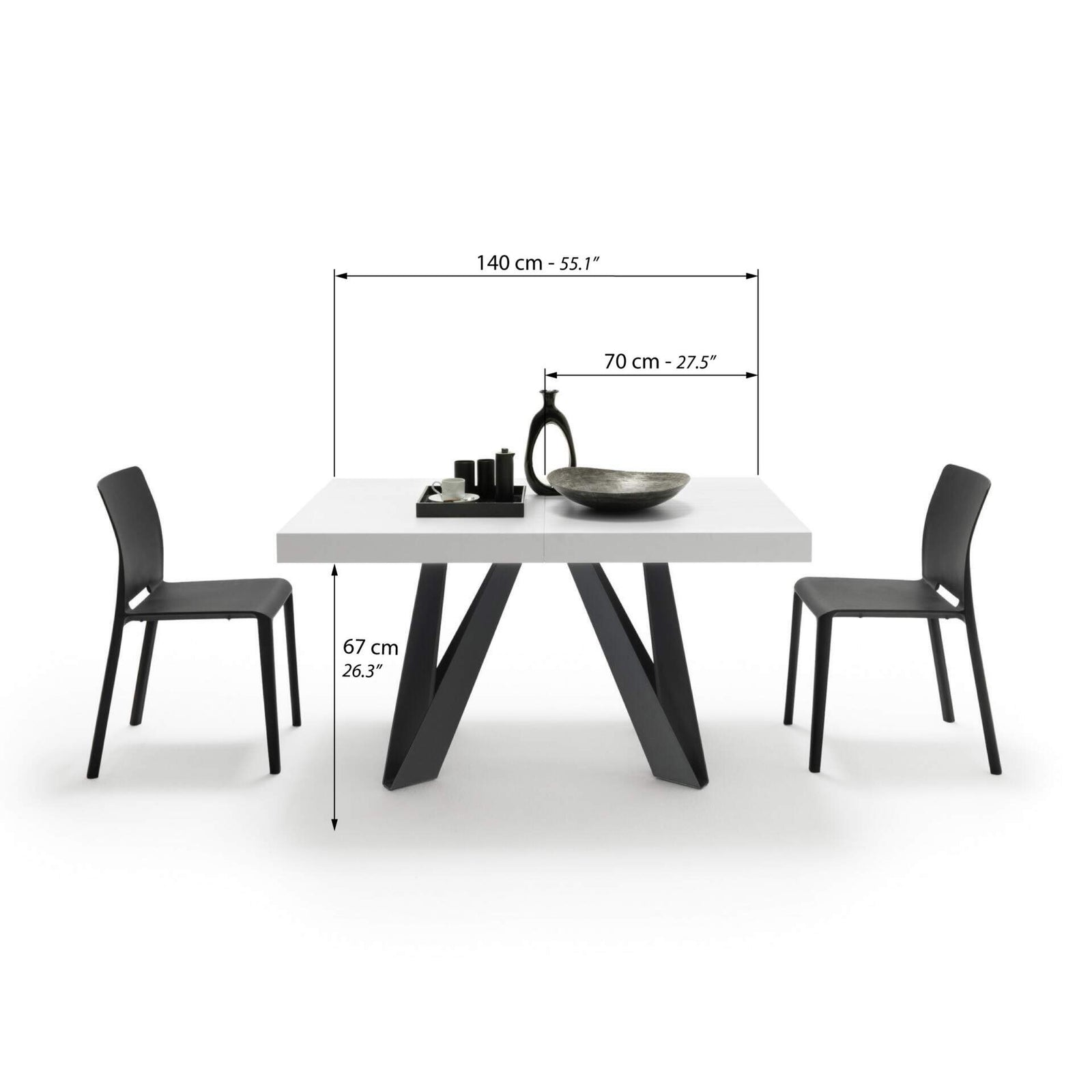 Ausziehbarer Esstisch Romina 140(220)x90 cm, Esche Weiß, Schwarze Eisen Beine - Immagine tecnica 1