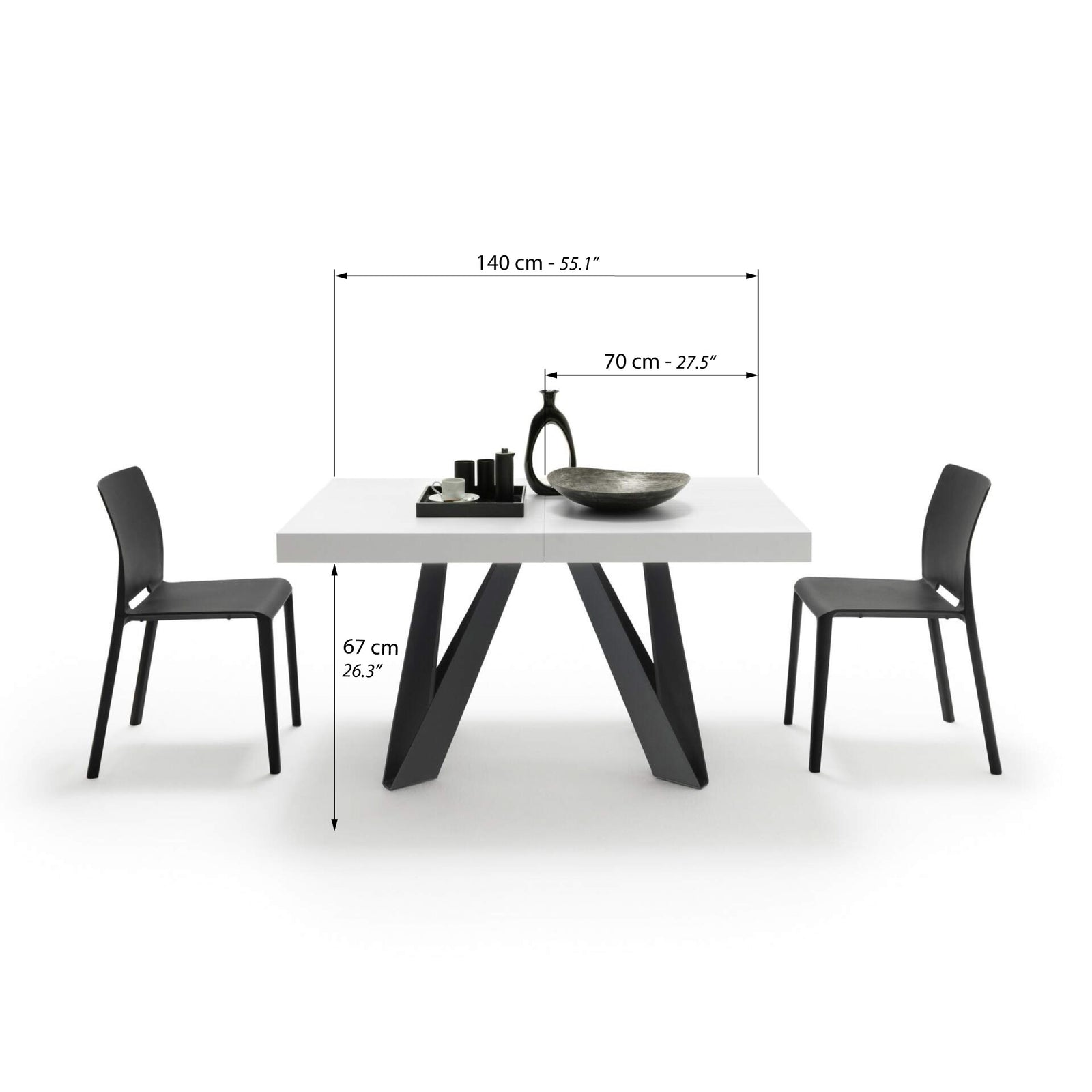 Romina Extendable Table 140(220)x90 cm, Ashwood White with Black Iron Legs - Immagine tecnica 1