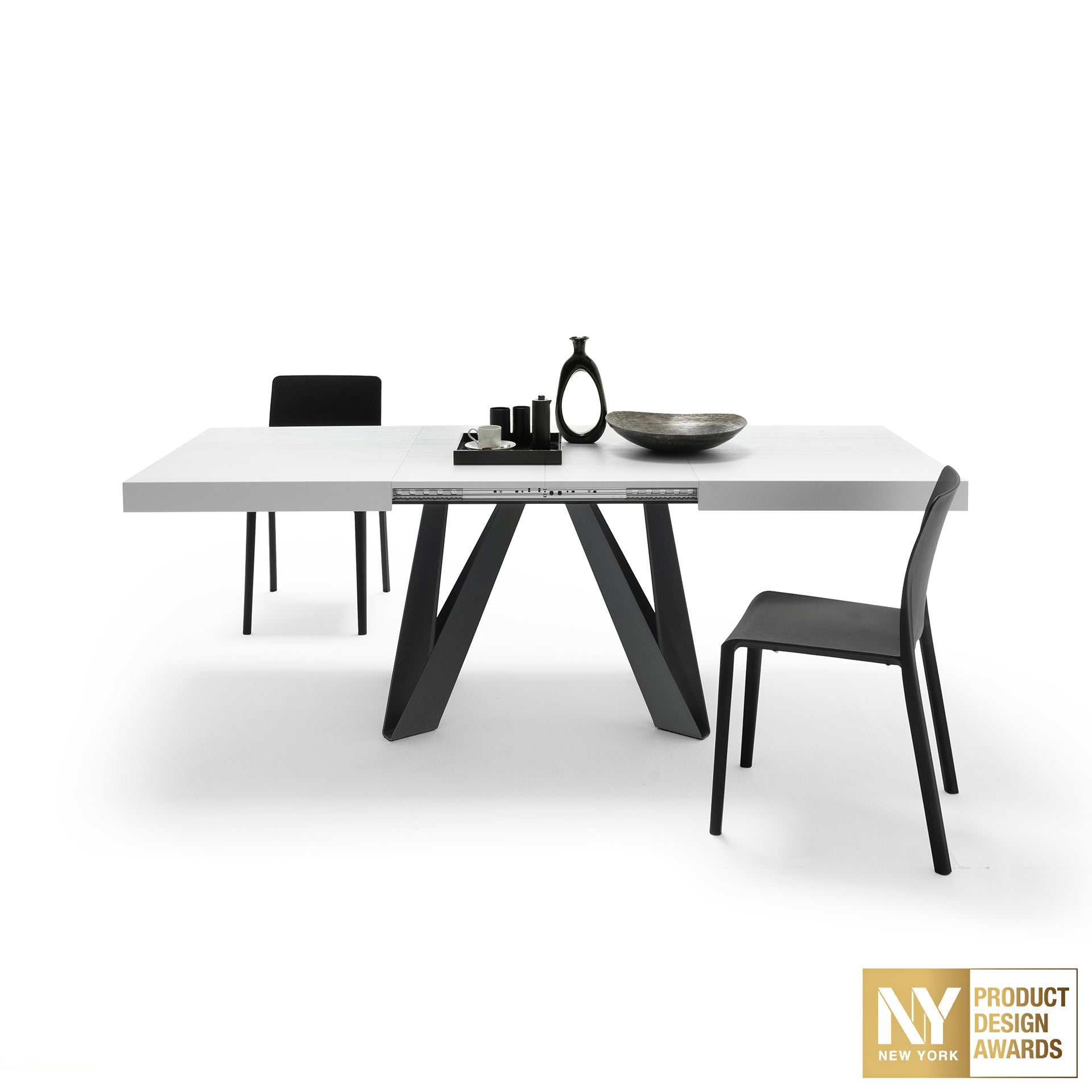 Table Extensible Romina 140 (220) X 90 cm, Frêne Blanc Avec Pieds en Fer Noir