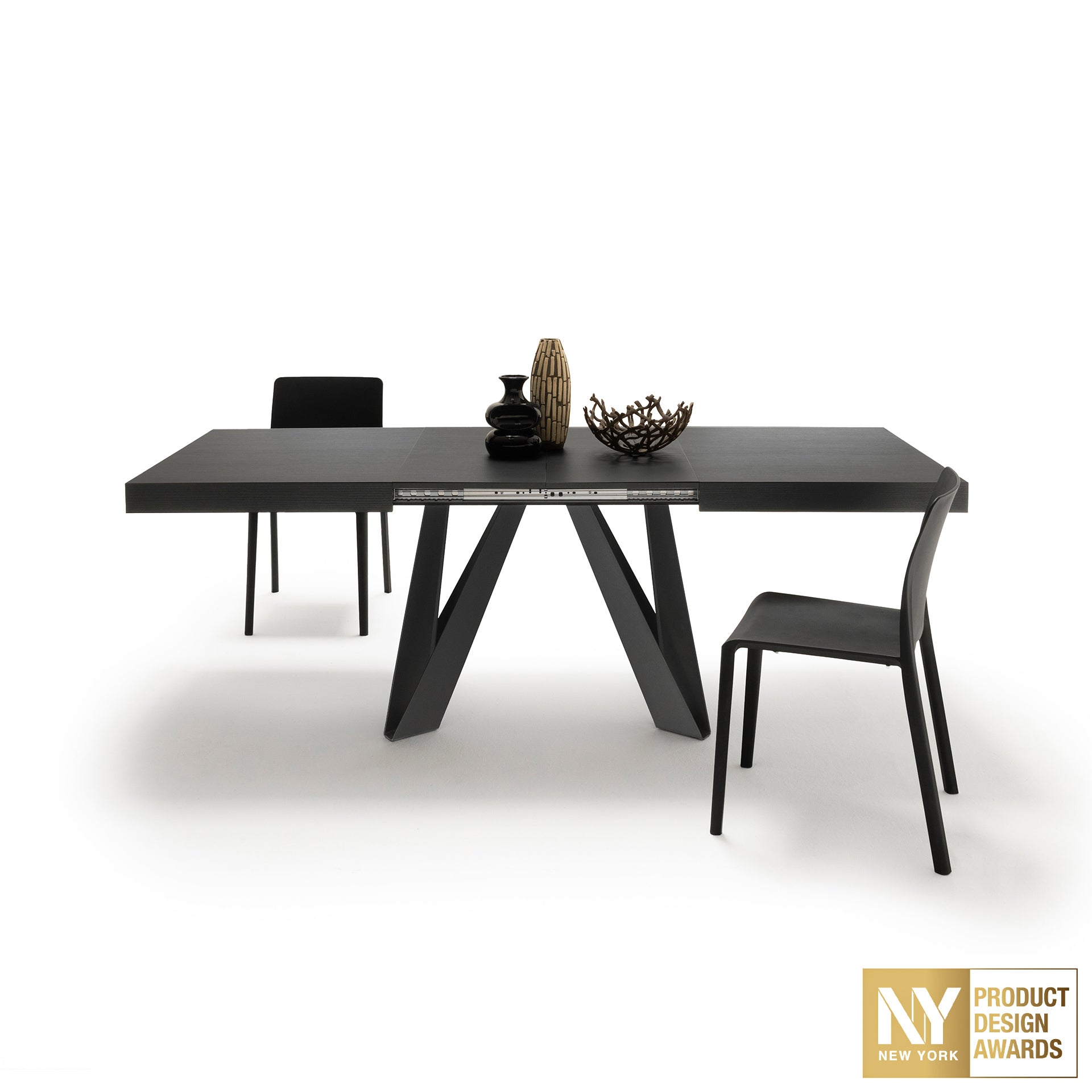 Ausziehbarer Esstisch Romina 140(220)x90 cm, Esche Schwarz, Schwarze Eisen Beine